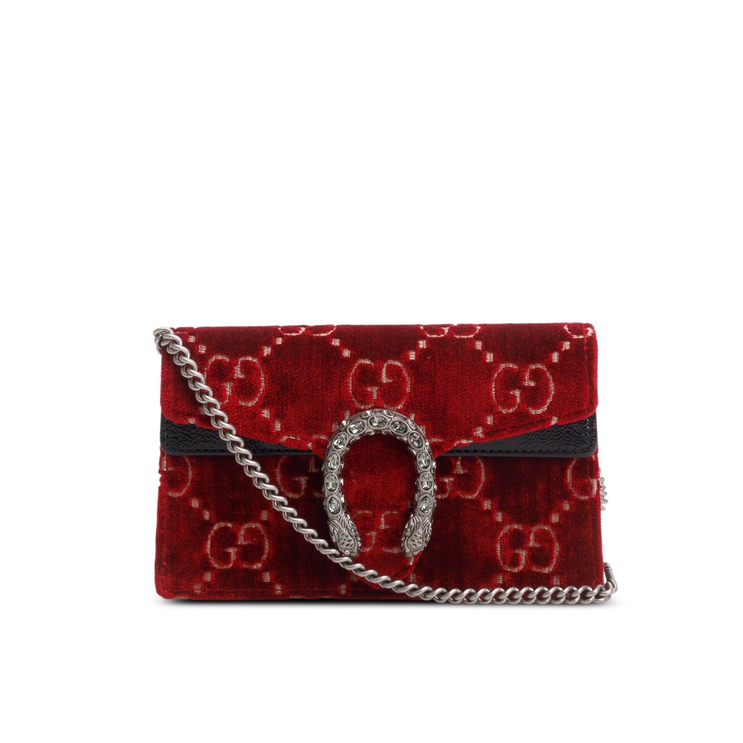 Gucci Red Velvet Skipper Crystal GG Monogram Super Mini Dionysus