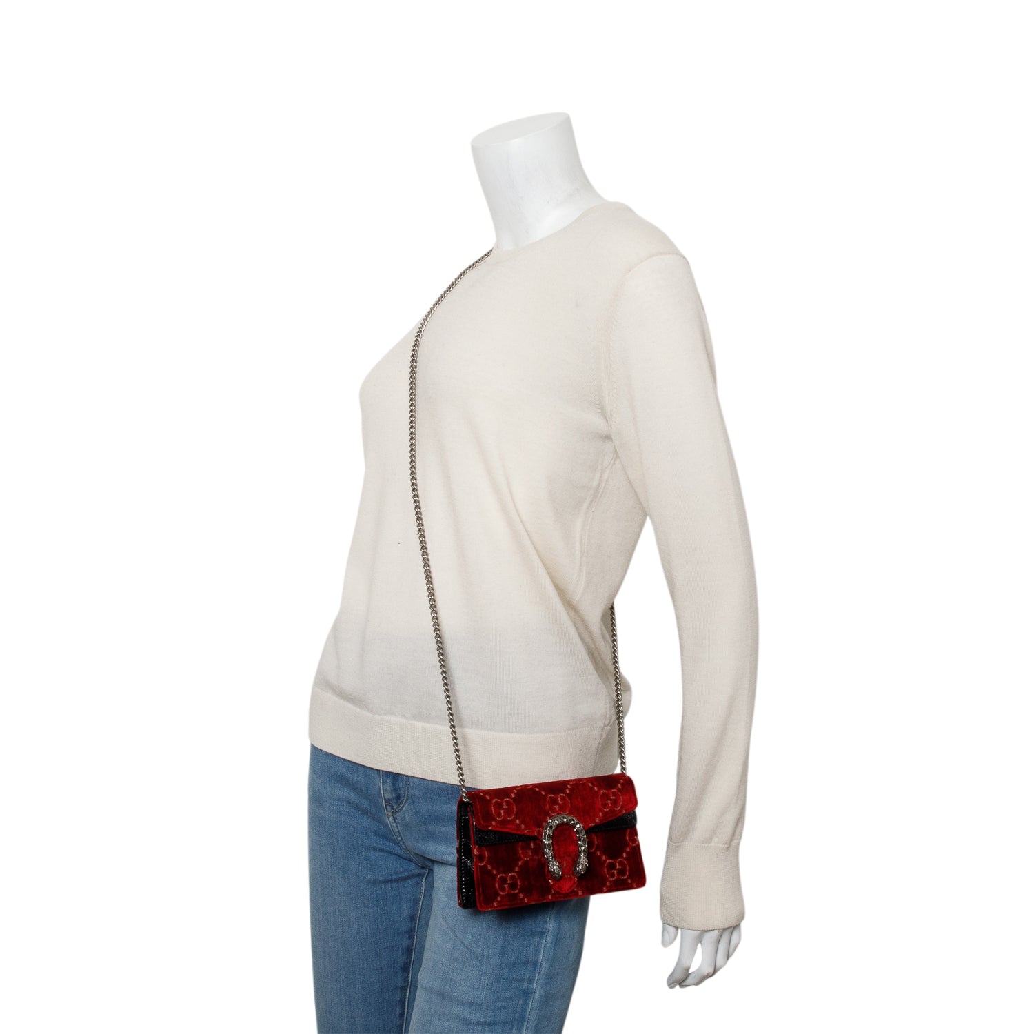 Gucci Red Velvet Skipper Crystal GG Monogram Super Mini Dionysus