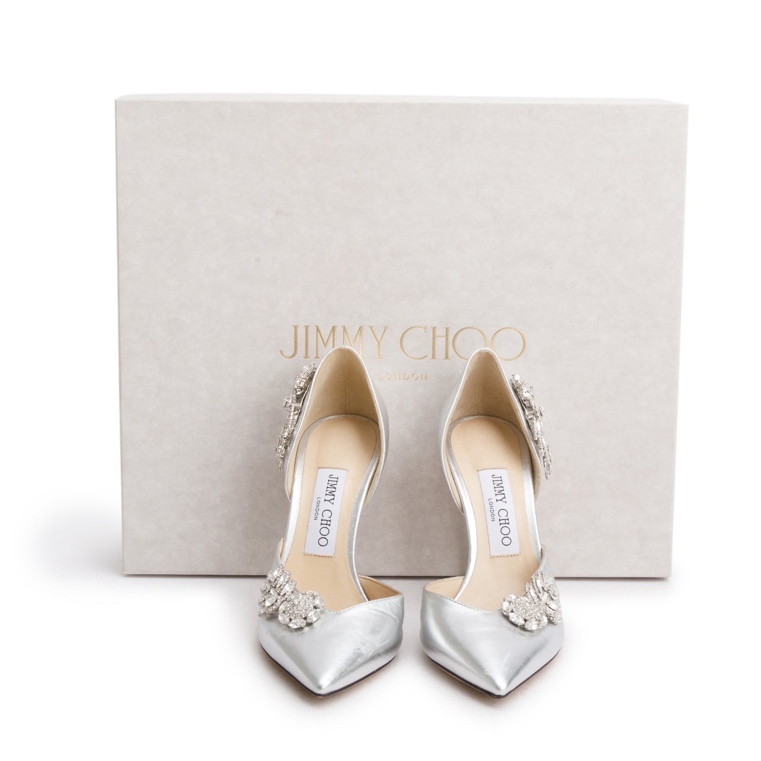 Jimmy Choo Silver Leather Teja D'orsay Crystal Wings Pumps, Women's Size 37 w/ Box