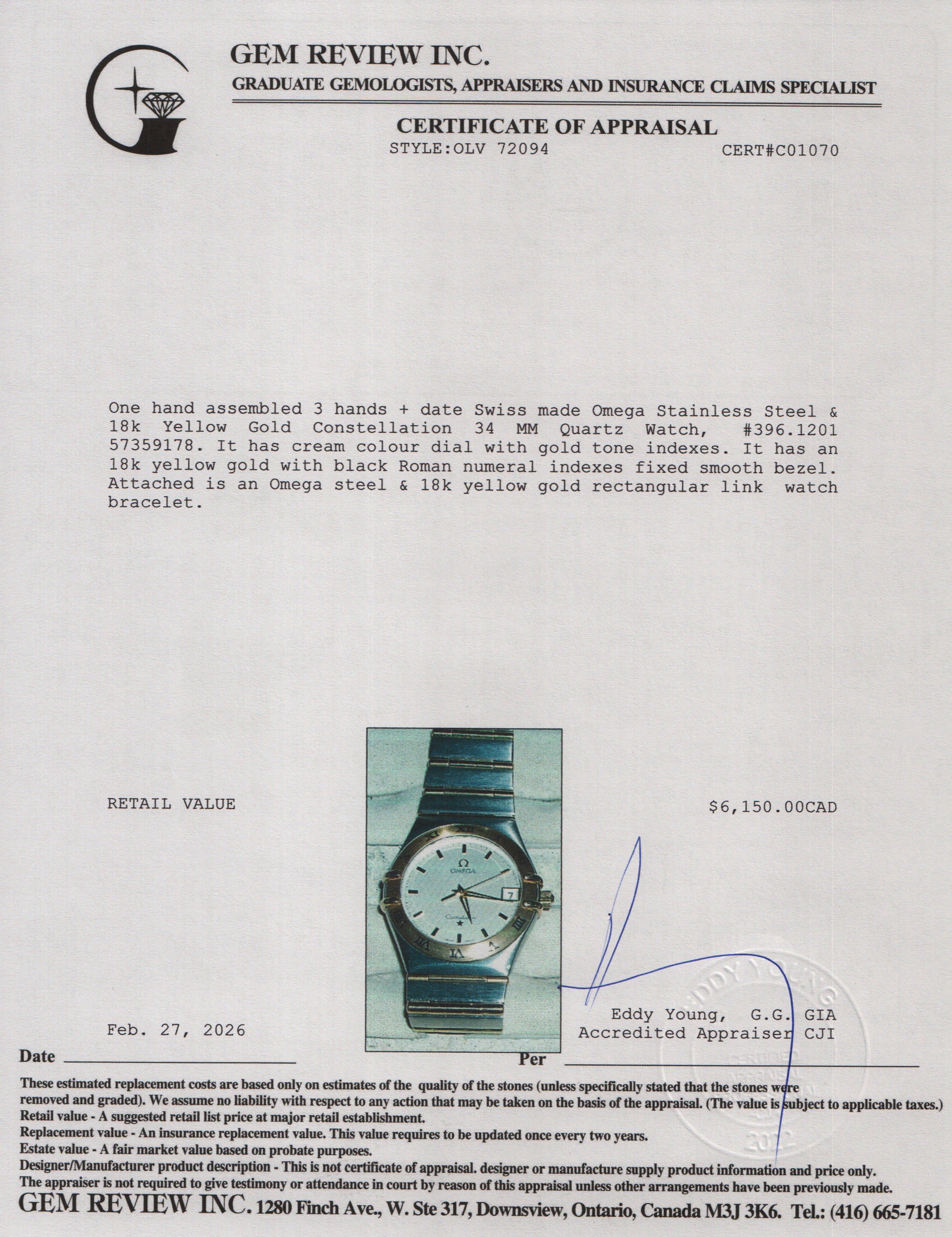 Omega Stainless Steel & 18k Yellow Gold Constellation 34 MM Quartz Watch