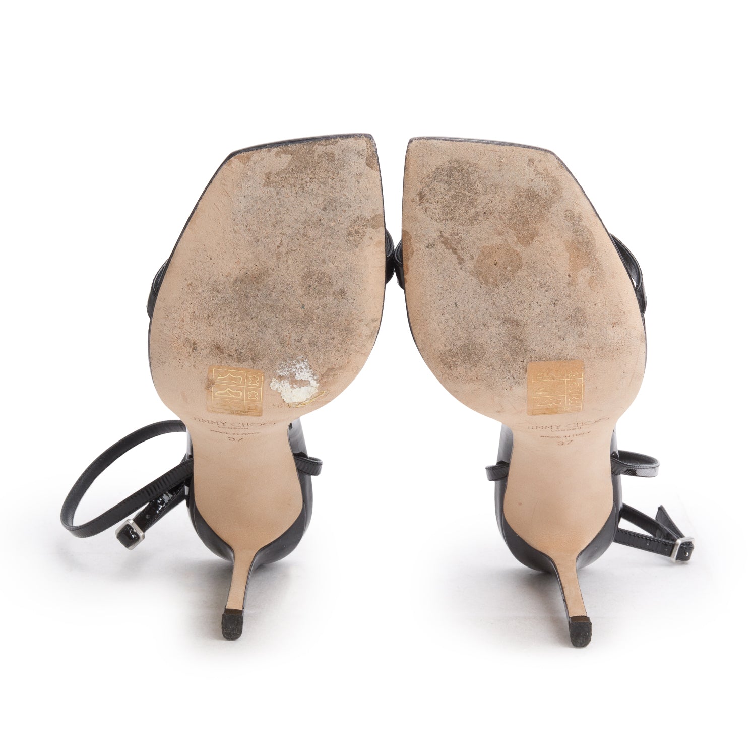 Jimmy Choo Black Patent Leather Jaxon 95 Sandals, Women's Size 37 w/ Box