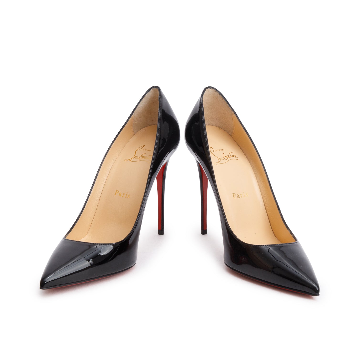 Christian Louboutin Black Patent Leather Kate 100 Pumps, Women's Size 38.5 w/ Box