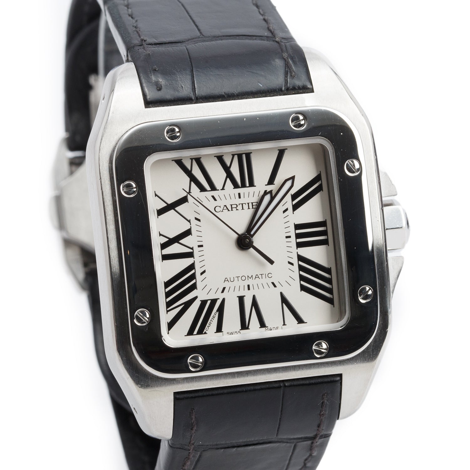 Cartier Stainless Steel Santos 100 XL Automatic Watch Silver Dial 2656 w/ Box