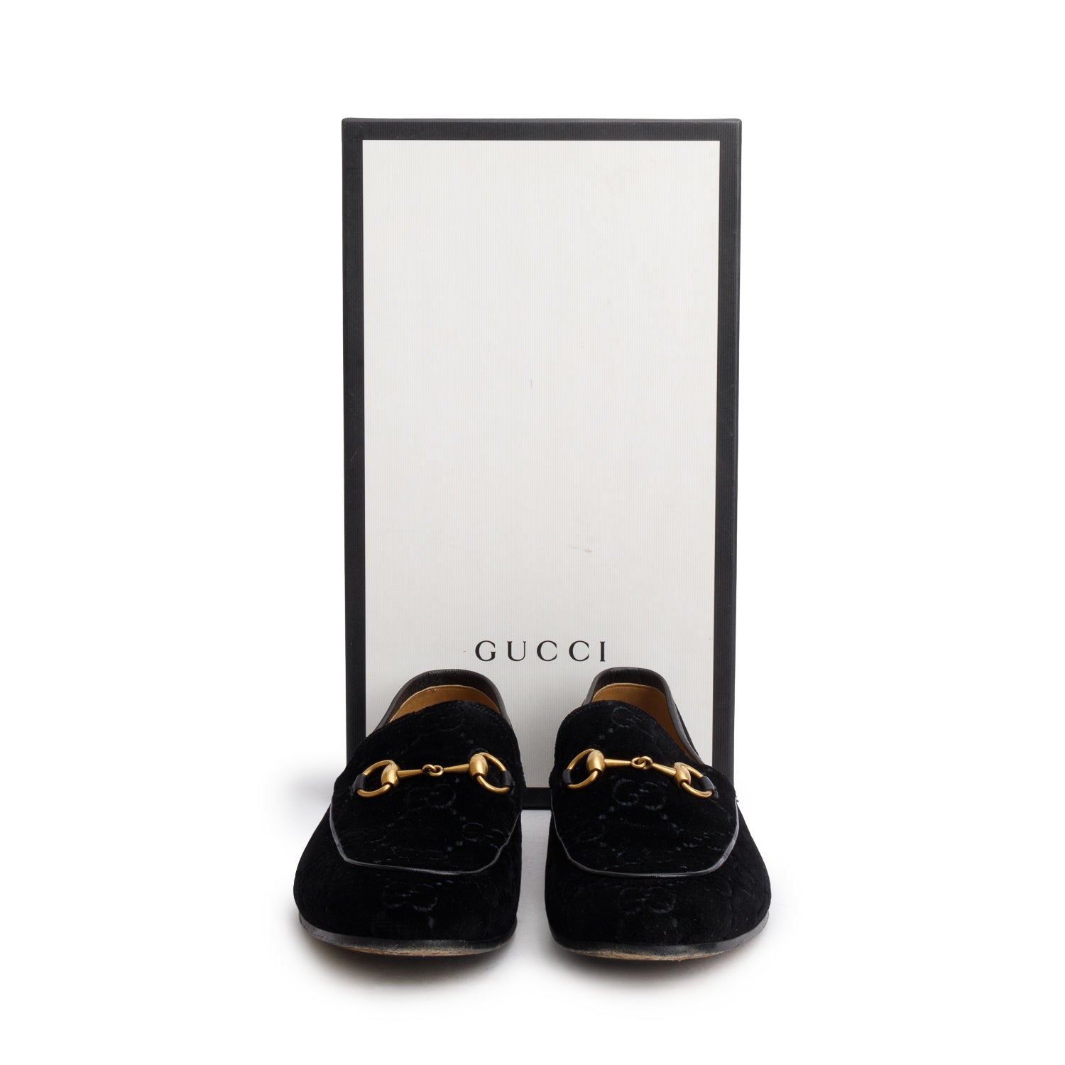 Gucci Black Velvet GG Monogram Horsebit Jordaan Loafers, Men's Size 9.5 w/ Box