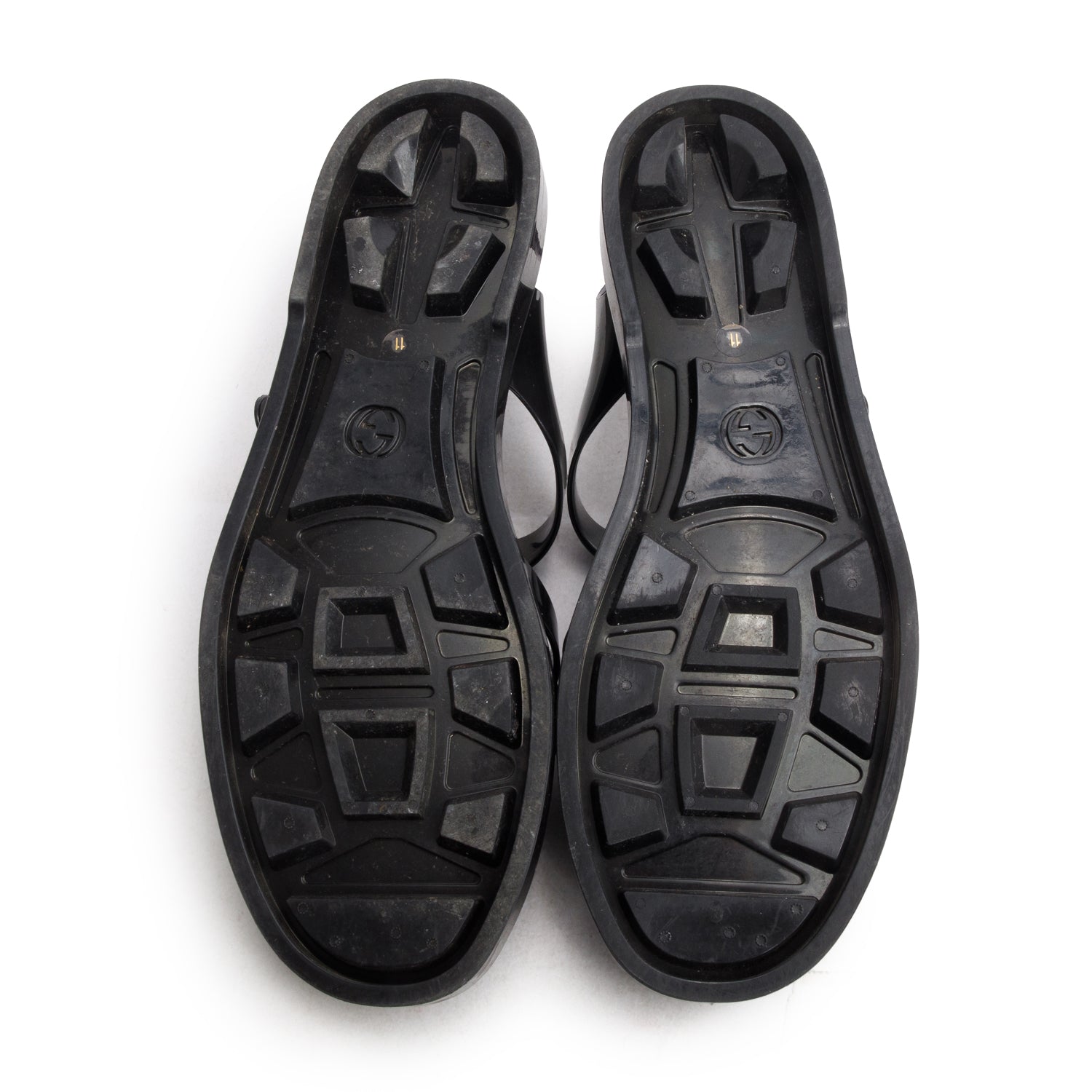 Gucci Black Shiny Rubber Double G Buckle Strap Sandals, Men's Size 11 w/ Box