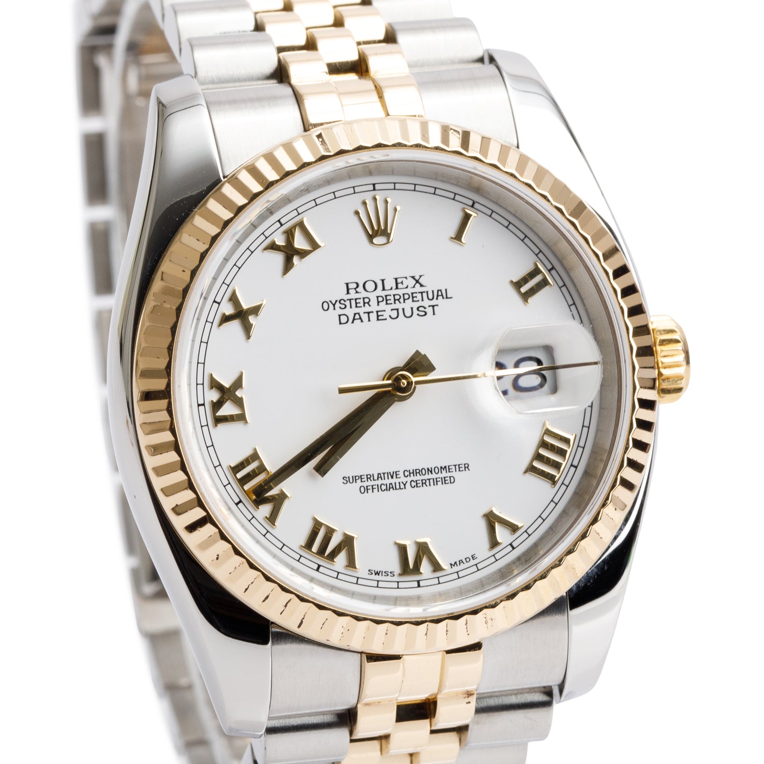 Rolex Stainless Steel & 18k Yellow Gold Datejust 36 MM Watch White Roman Dial 116233