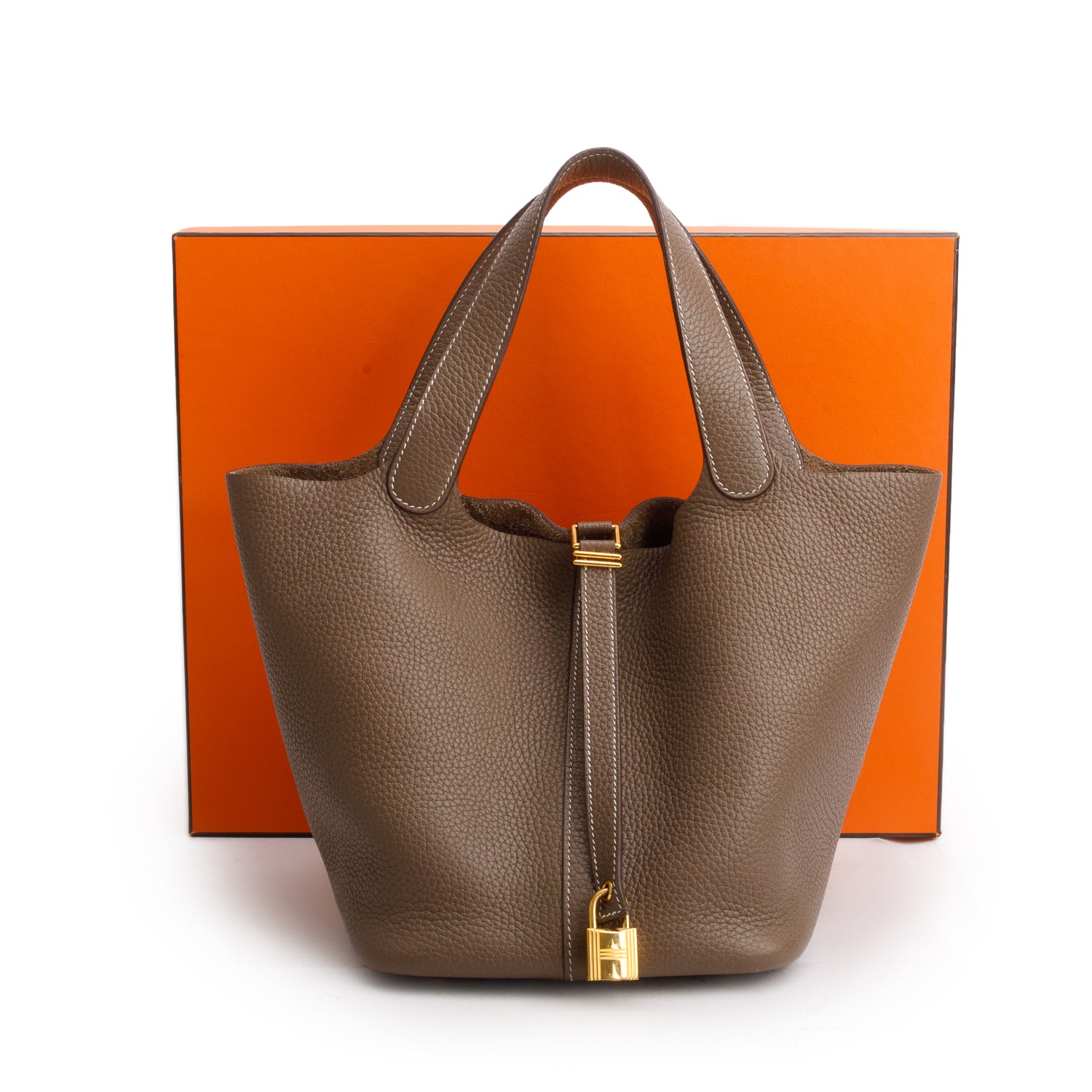 Hermes Etoupe Taurillon Clemence Picotin Lock 22 w/ Box