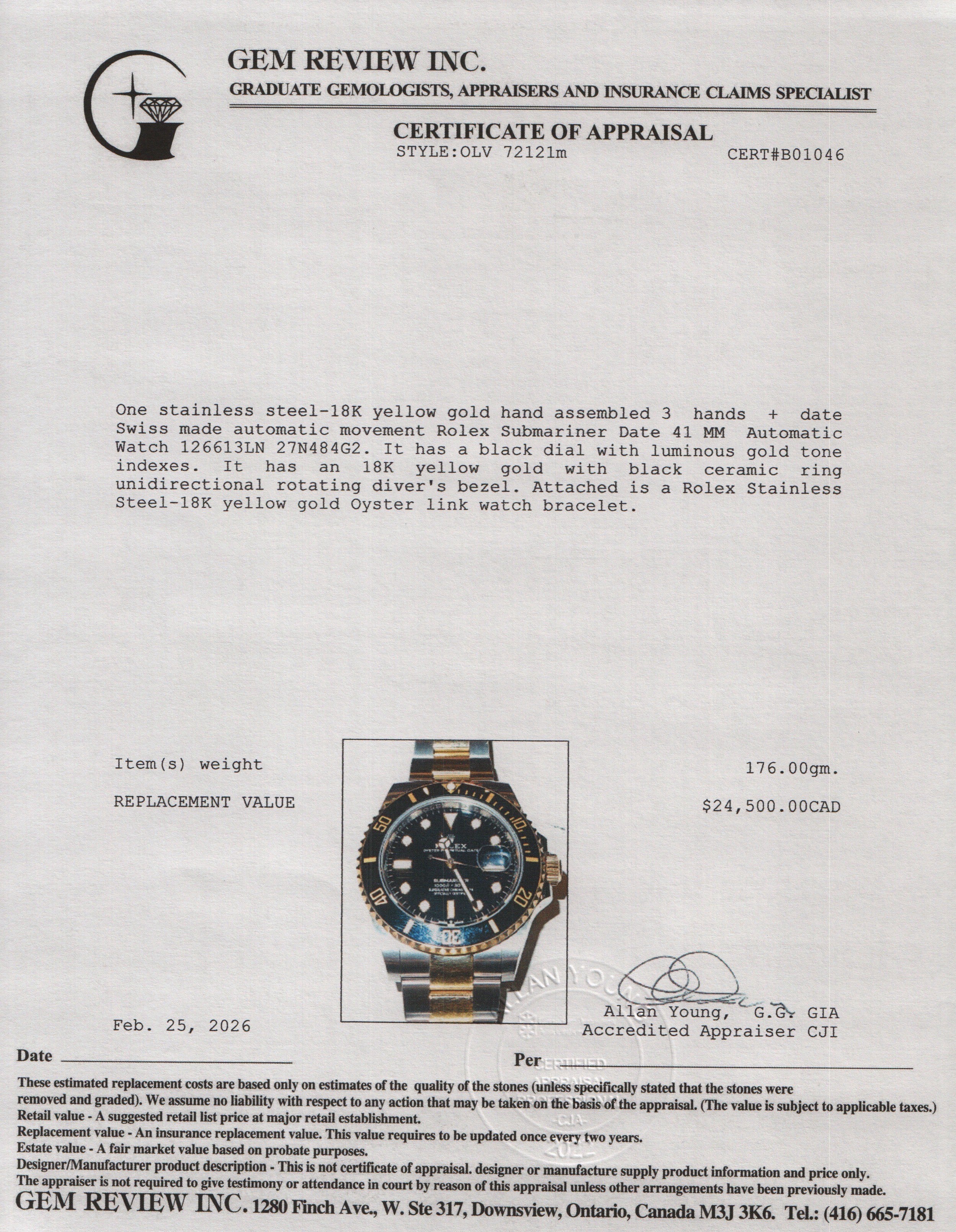 Rolex 2023 Stainless Steel & 18k Yellow Gold Submariner Date 41 MM Automatic Watch Black Dial 126613LN w/ Box & Papers