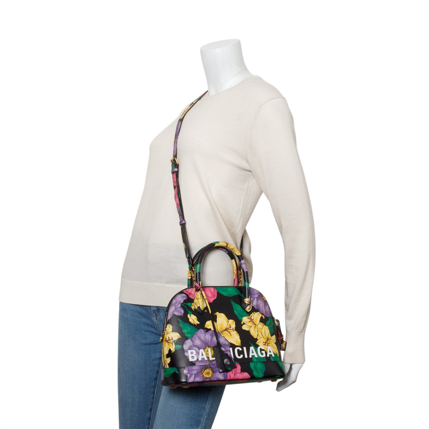 Balenciaga Multicolor Smooth Calfskin Lush Floral Print S Ville Top Handle Bag w/ Strap