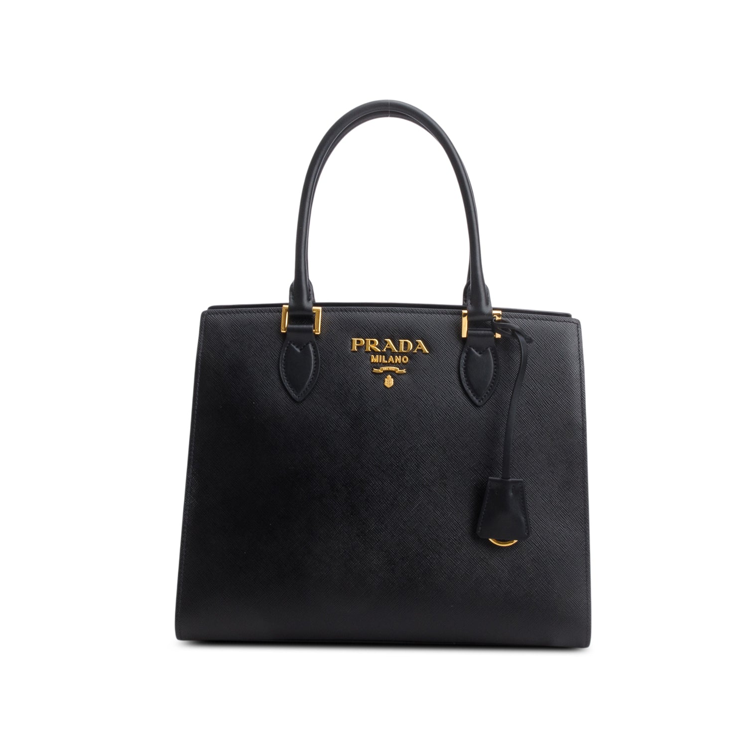 Prada Black Saffiano Cuir Medium Top Handle Tote w/ Strap