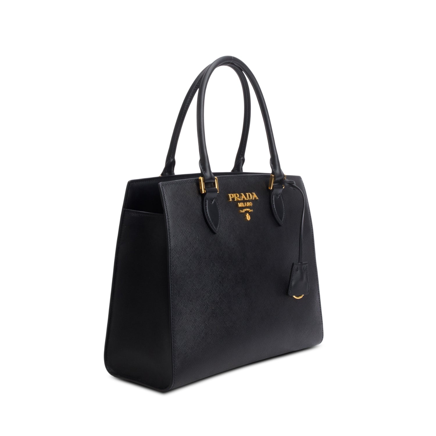 Prada Black Saffiano Cuir Medium Top Handle Tote w/ Strap