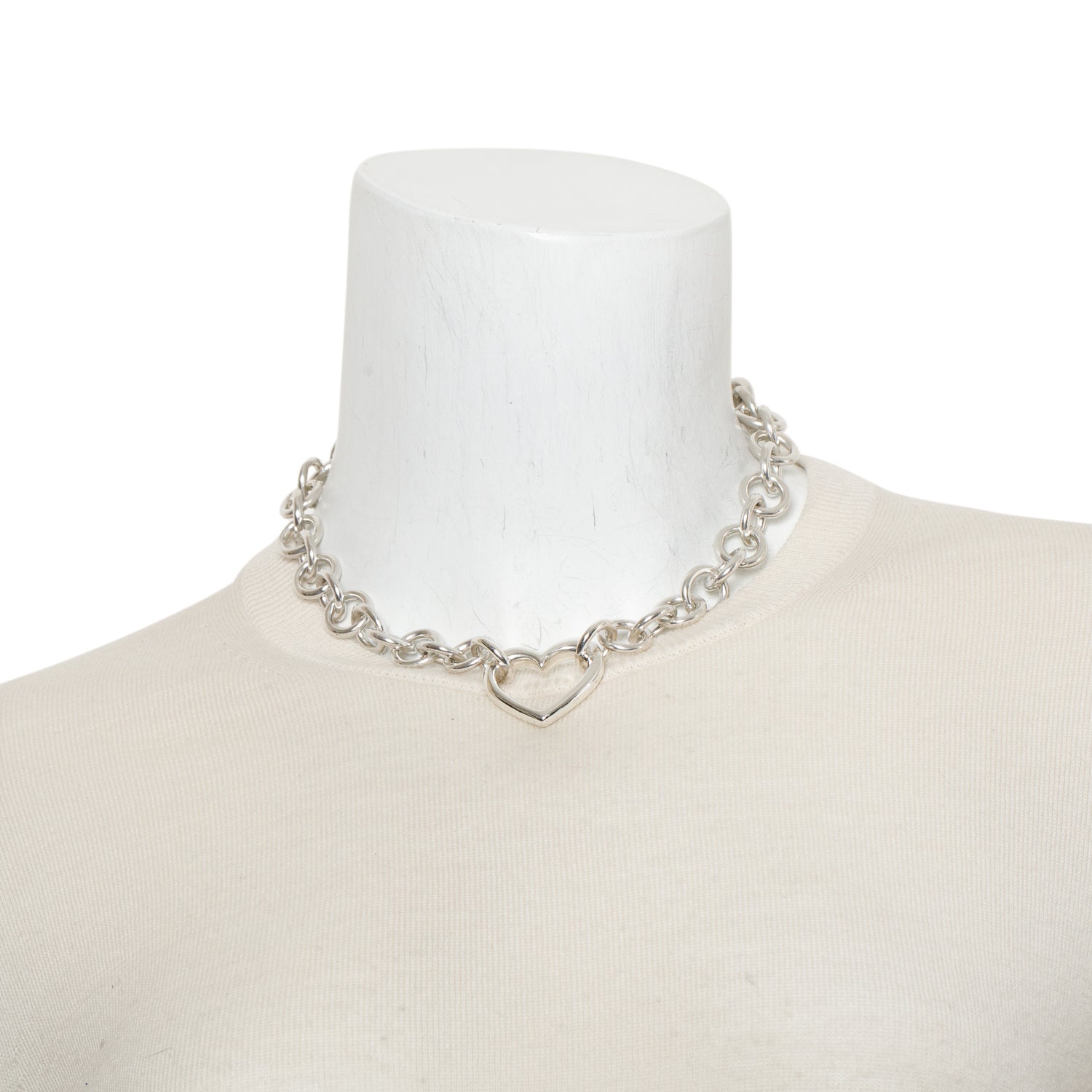 Birks Sterling Silver Large Open Heart Link Necklace