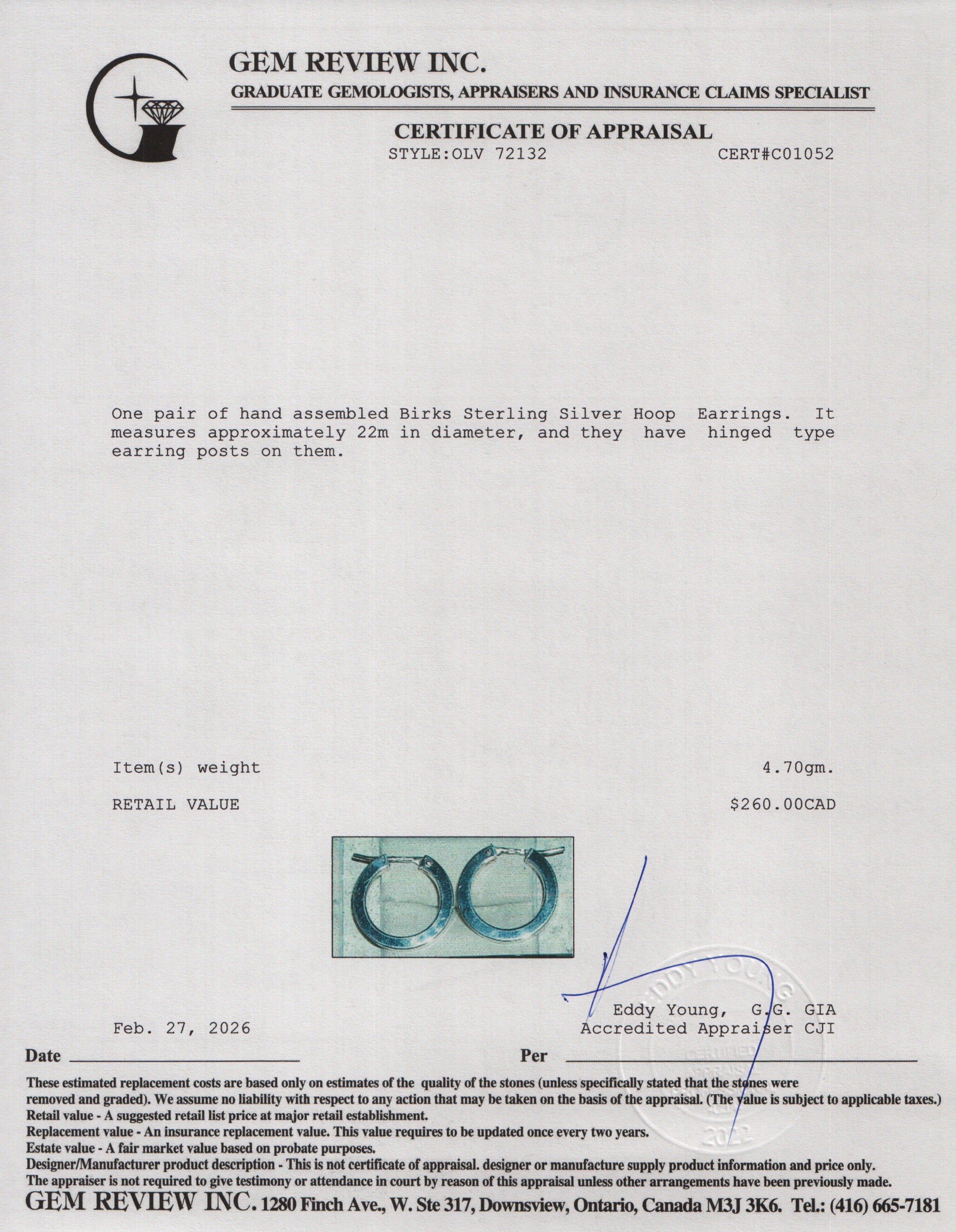 Birks Sterling Silver Hoop Earrings