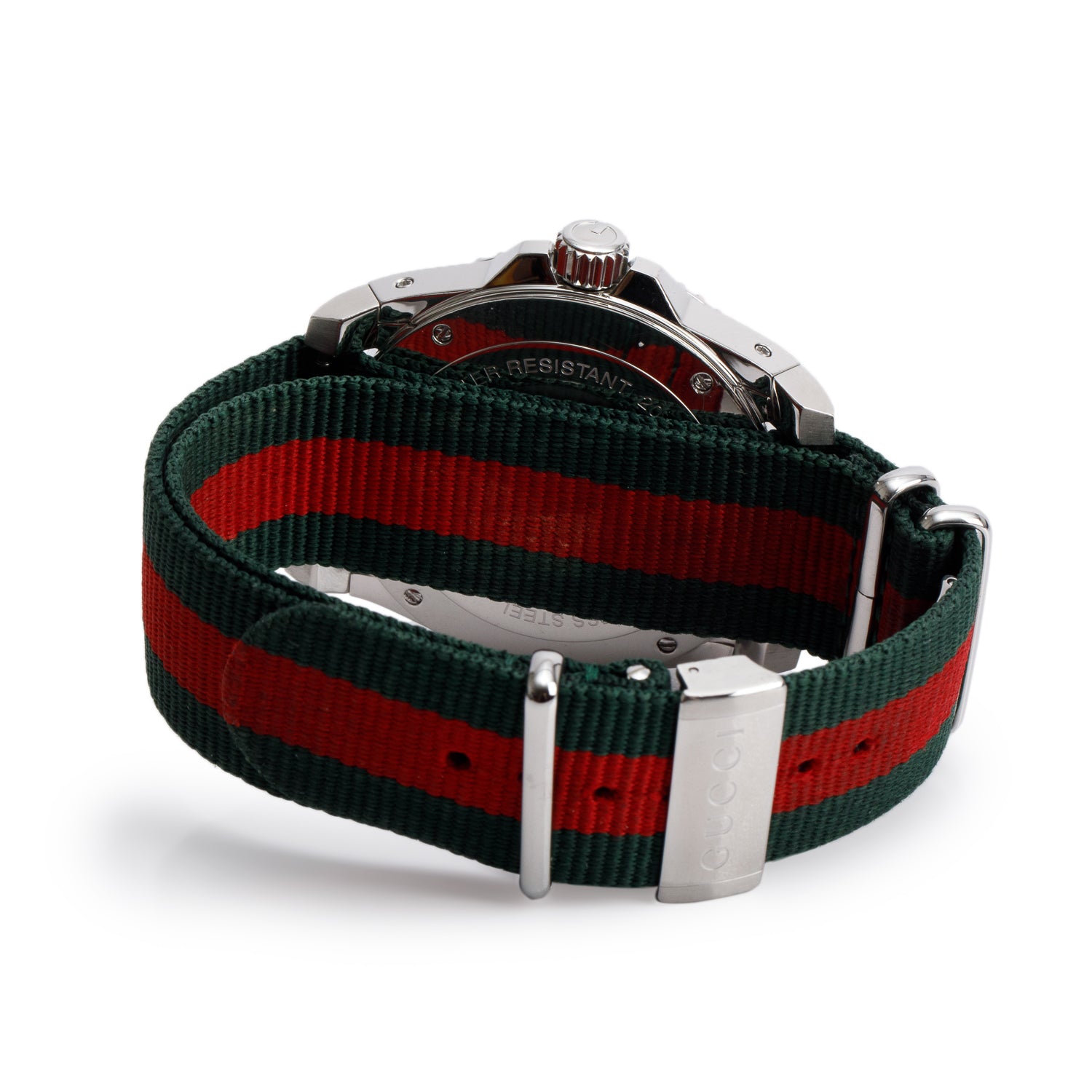 Gucci Stainless Steel Dive 45 MM Quartz Watch Green & Red Web Nylon Band YA136209