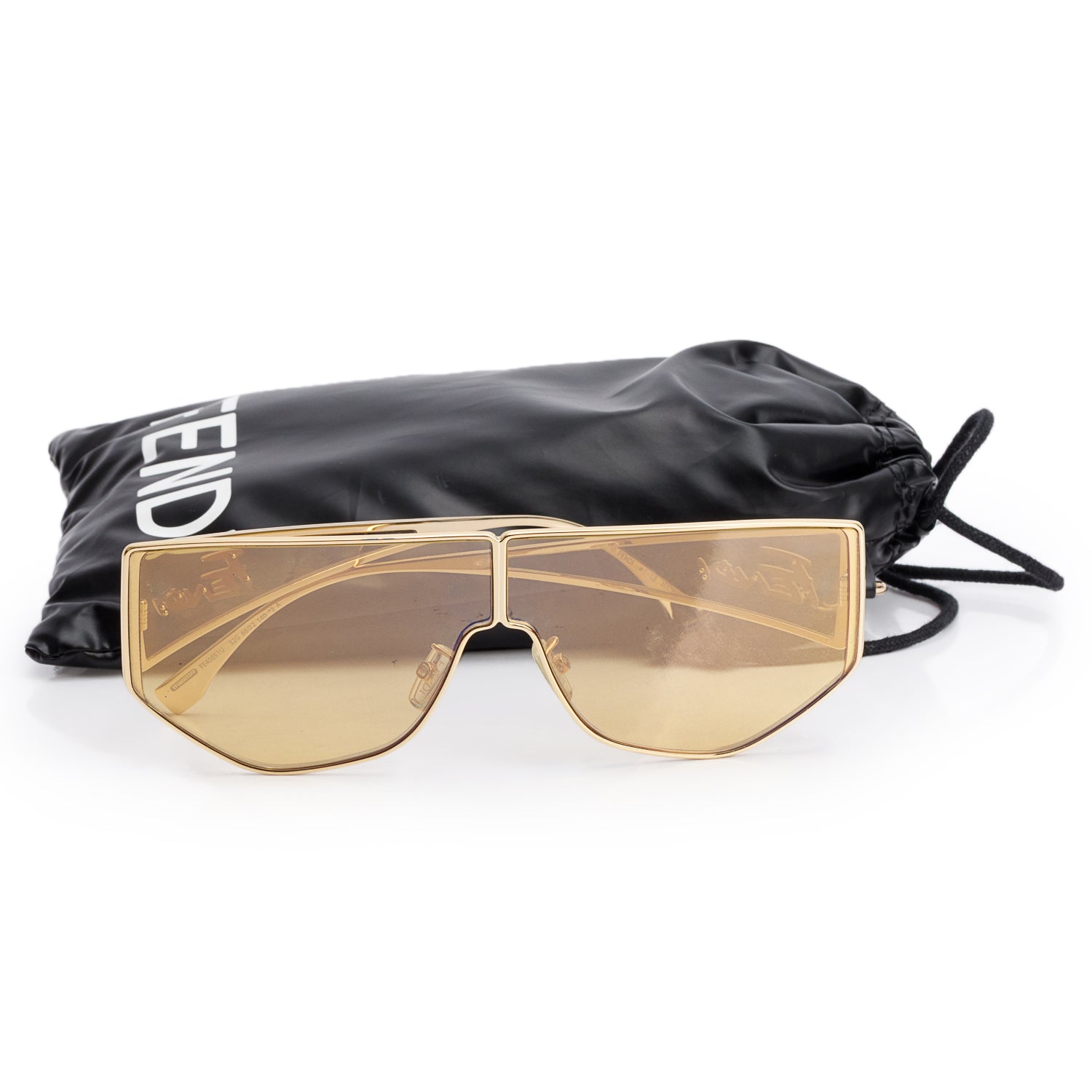 Fendi FE40051U Gold Metal Disco Geometric Shield Sunglasses w/ Pouch & Authenticity Card