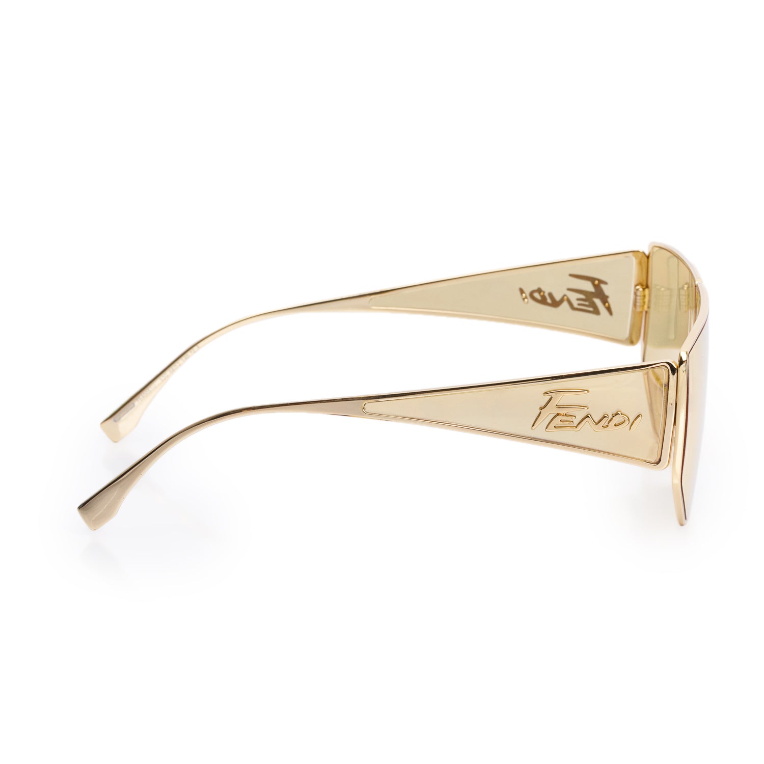 Fendi FE40051U Gold Metal Disco Geometric Shield Sunglasses w/ Pouch & Authenticity Card
