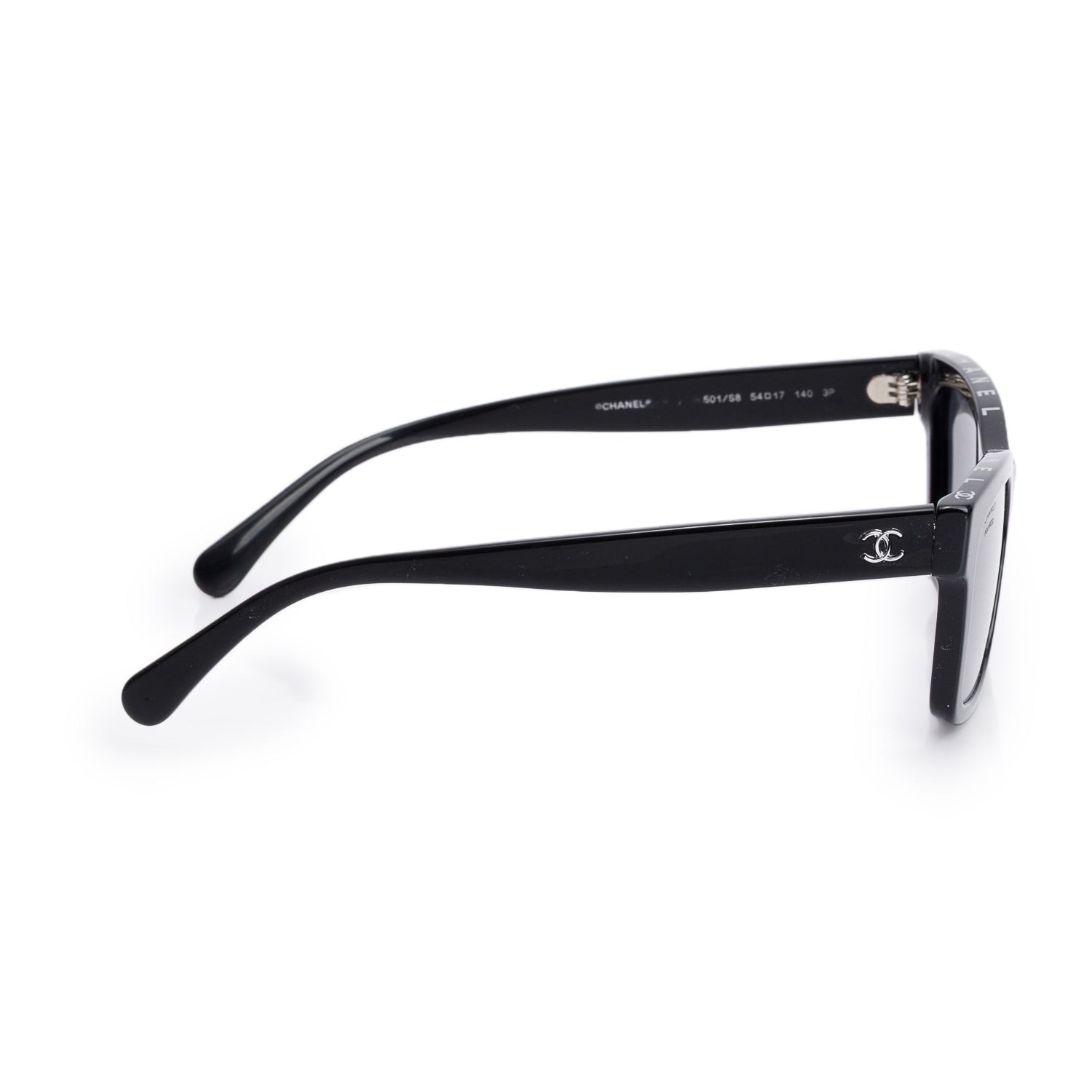 Chanel 501/S8 Black Acetate Interlocking CC Logo Rectangle Sunglasses w/ Case
