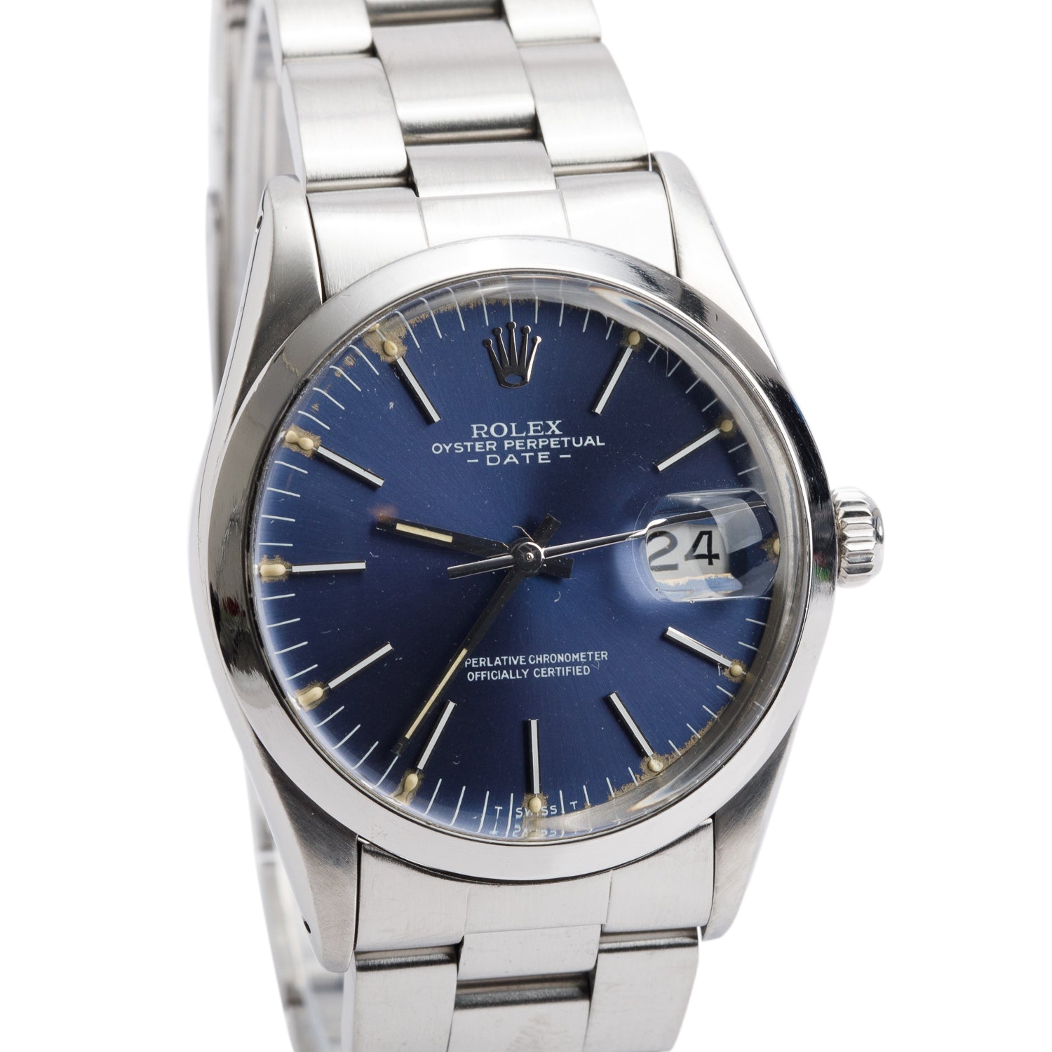 Rolex Stainless Steel Oyster Perpetual Date 34 MM Watch Blue Dial 15000 w/ Box