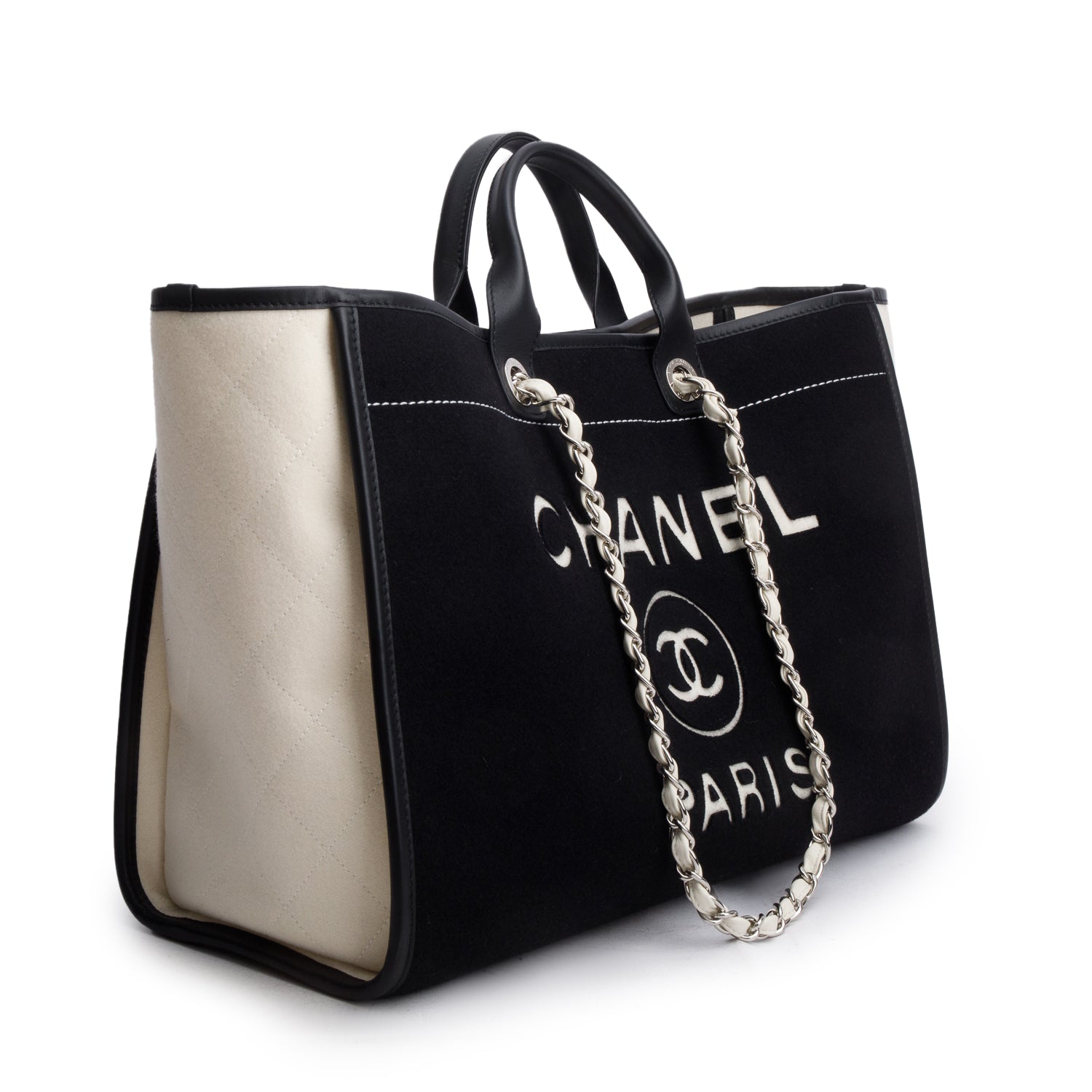 Chanel Black/White Wool Felt Large Deauville Tote w/ Receipt
