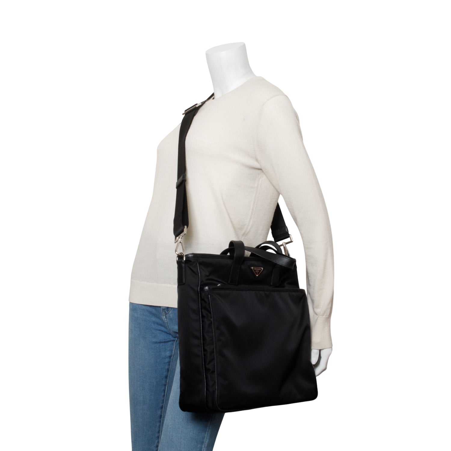 Prada Black Tessuto Nylon Saffiano Tote w/ Strap