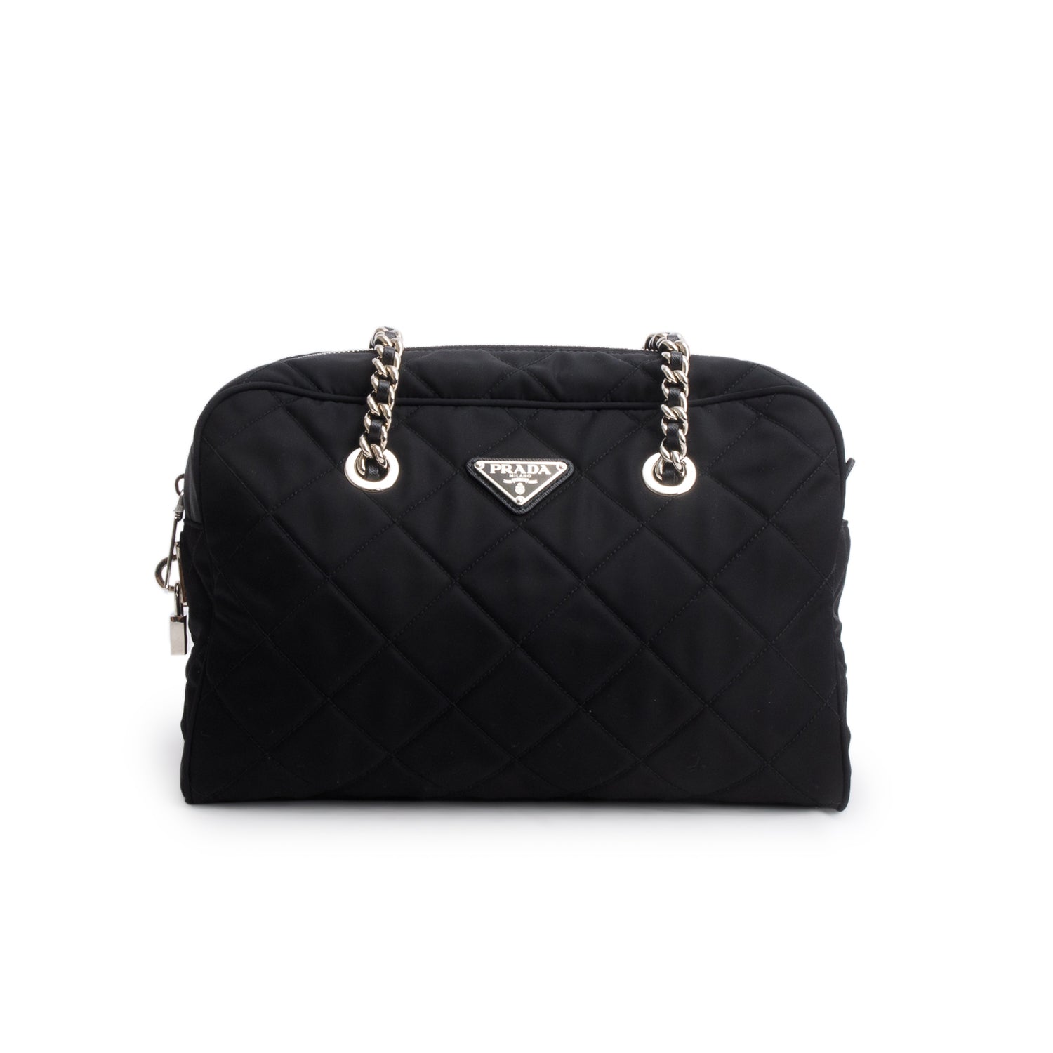 Prada Black Nylon Tessuto Impuntu Quilted Medium Shoulder Bag w/ Authenticity Card