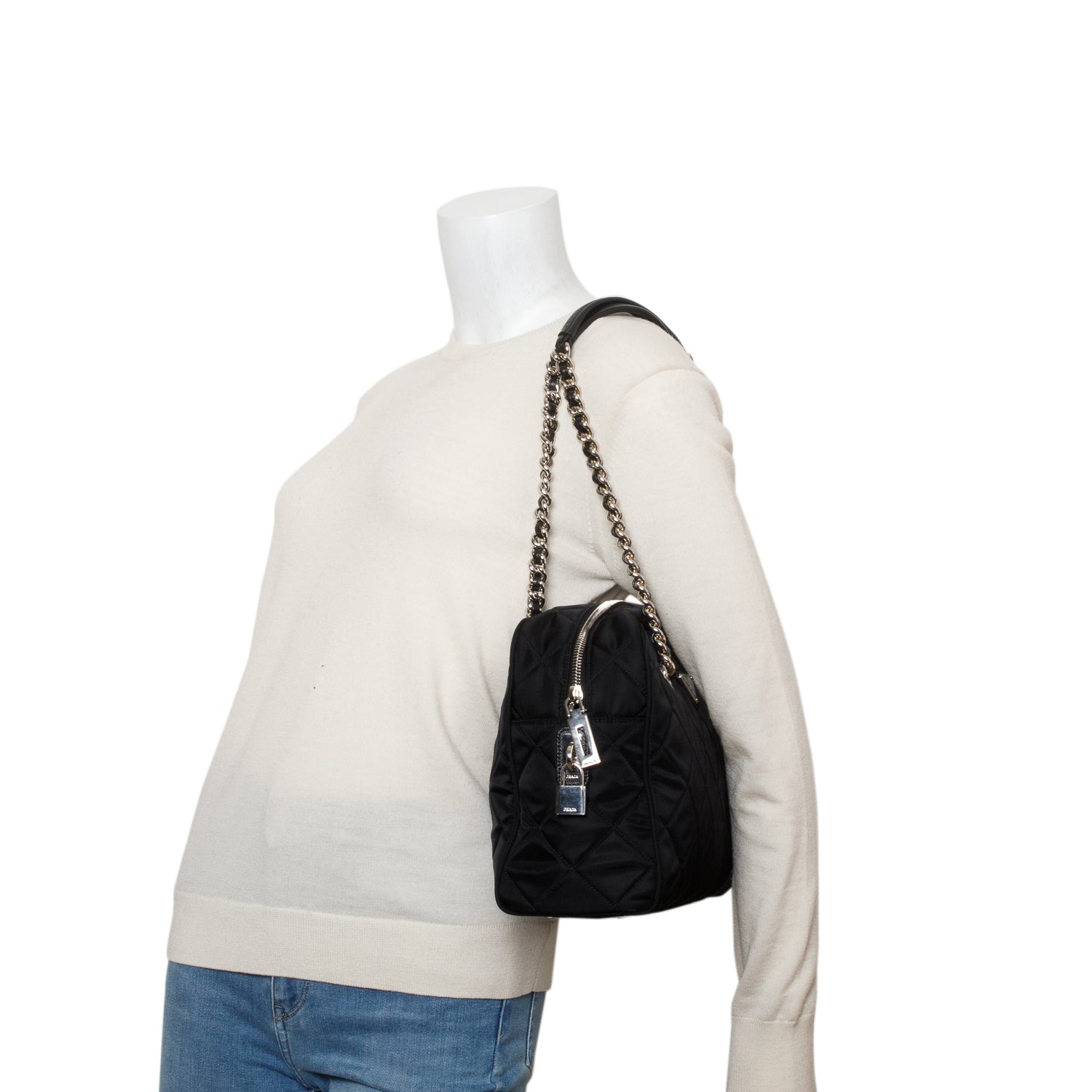 Prada Black Nylon Tessuto Impuntu Quilted Medium Shoulder Bag w/ Authenticity Card