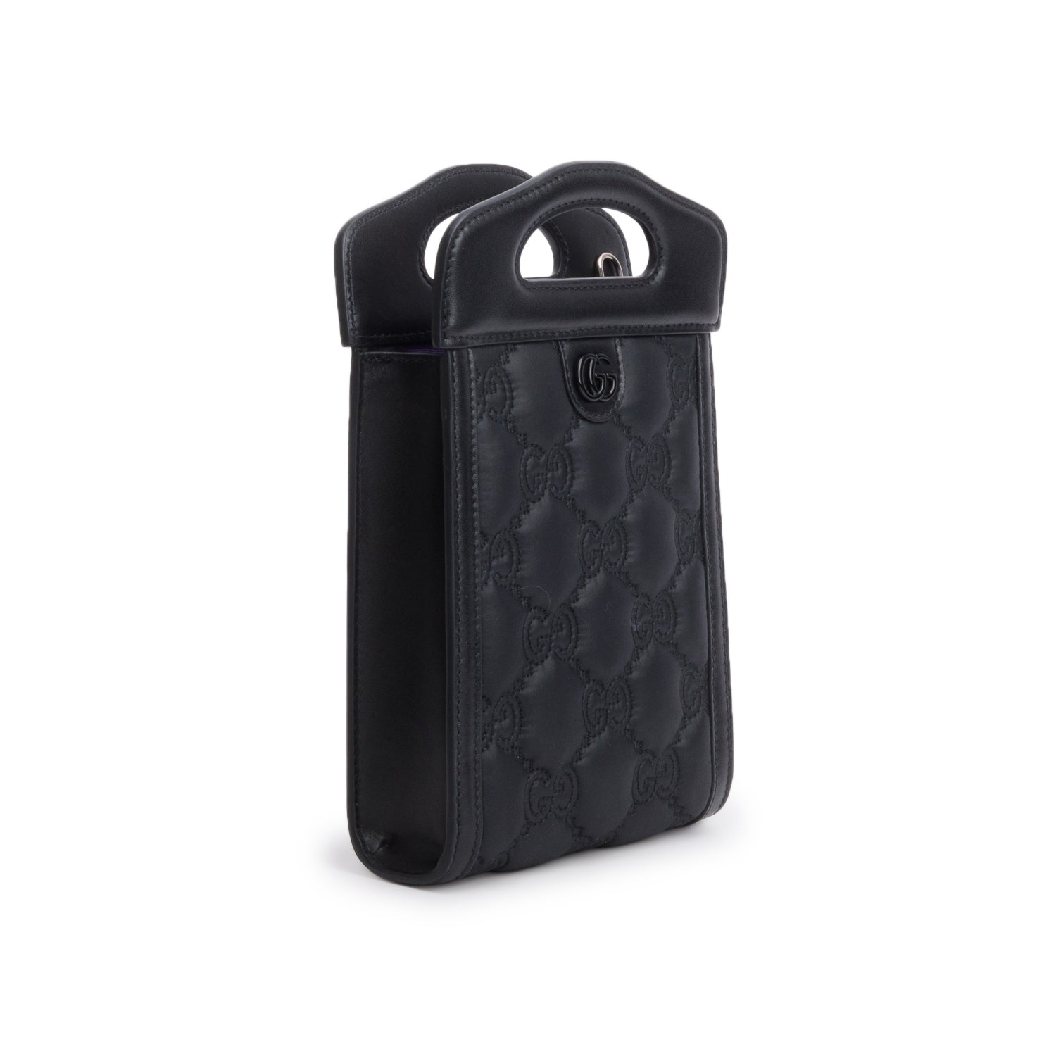 Gucci Black Nylon Calfskin Enamel GG Matelasse Mini Top Slip Handle Crossbody Bag w/ Box & Strap
