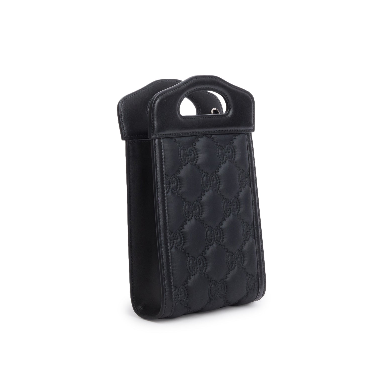 Gucci Black Nylon Calfskin Enamel GG Matelasse Mini Top Slip Handle Crossbody Bag w/ Box & Strap