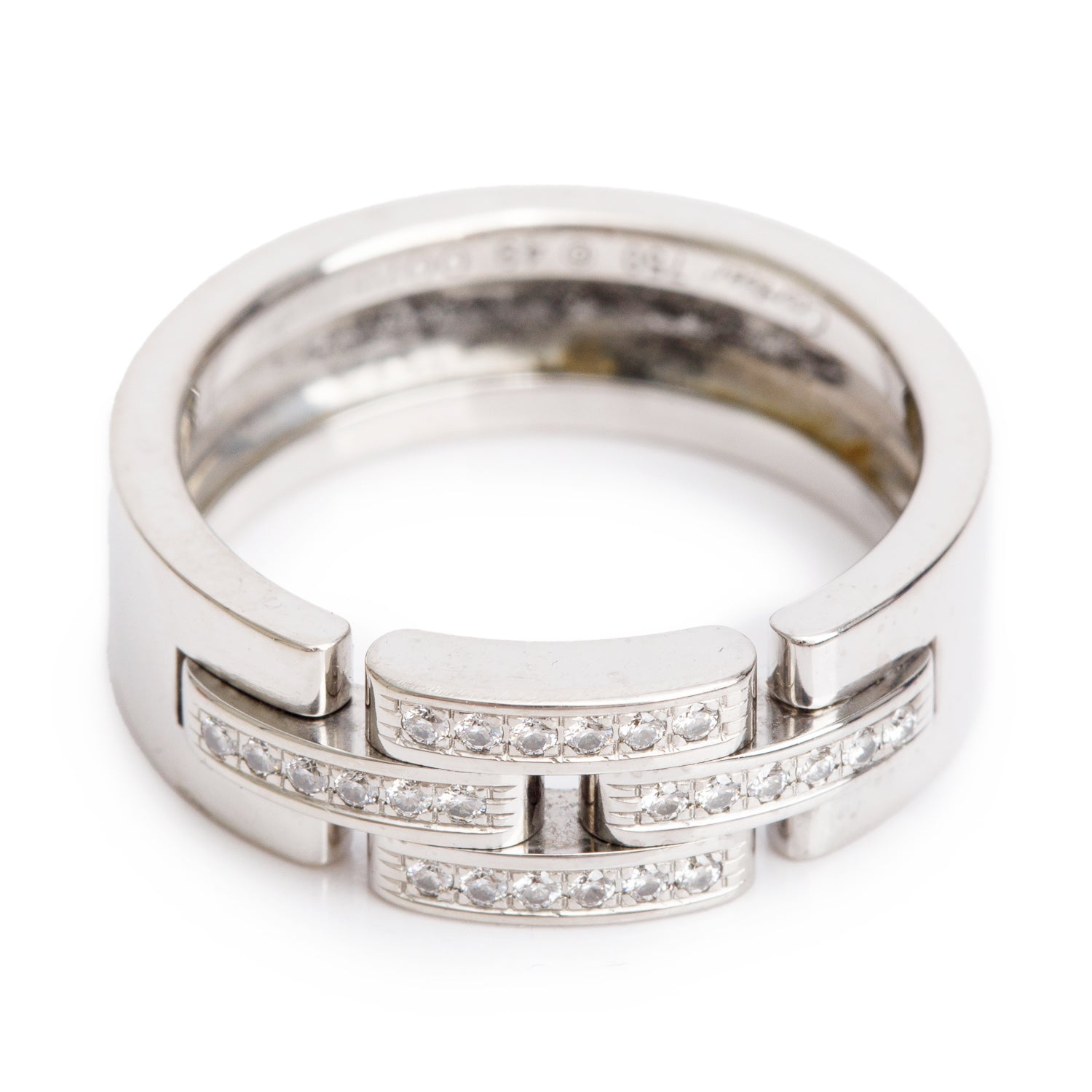 Cartier Vintage White Gold Diamond Maillon Panthere Ring, Size 49 4.75 w/ Box & Certificate