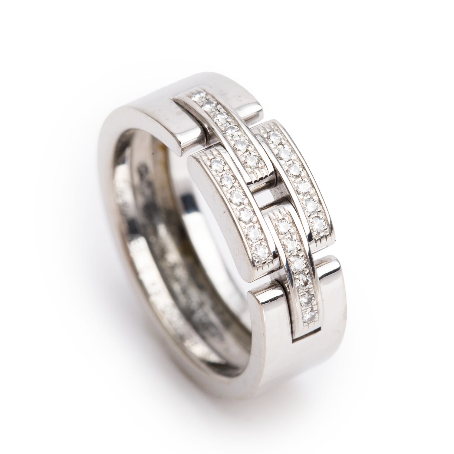 Cartier Vintage White Gold Diamond Maillon Panthere Ring, Size 49 4.75 w/ Box & Certificate