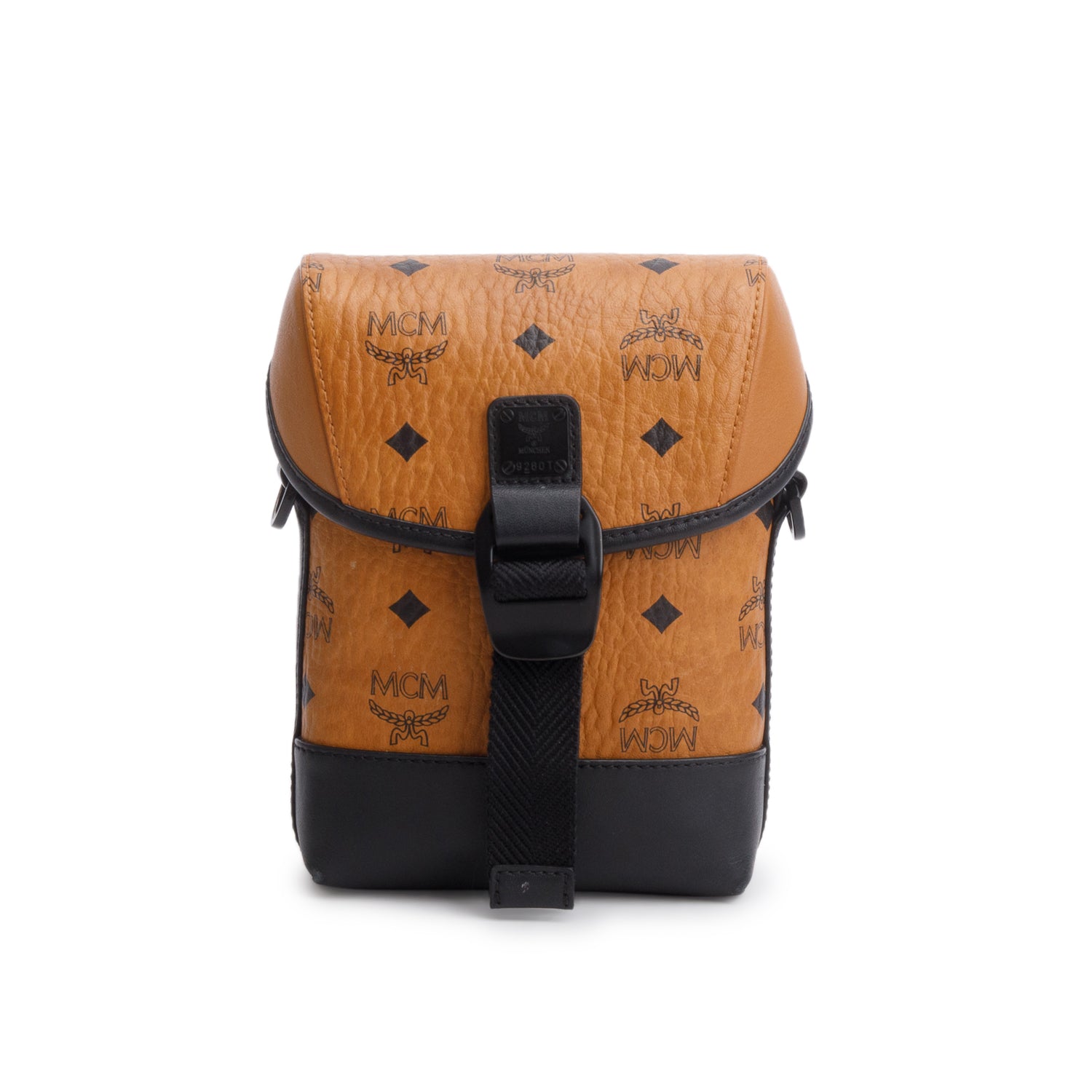 MCM Brown Visetos Portuna Heritage Logo Small Crossbody Bag