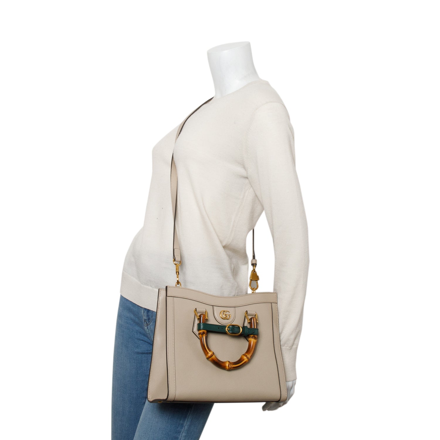 Gucci Beige Calfskin Leather Diana Small Tote Bag w/ Strap