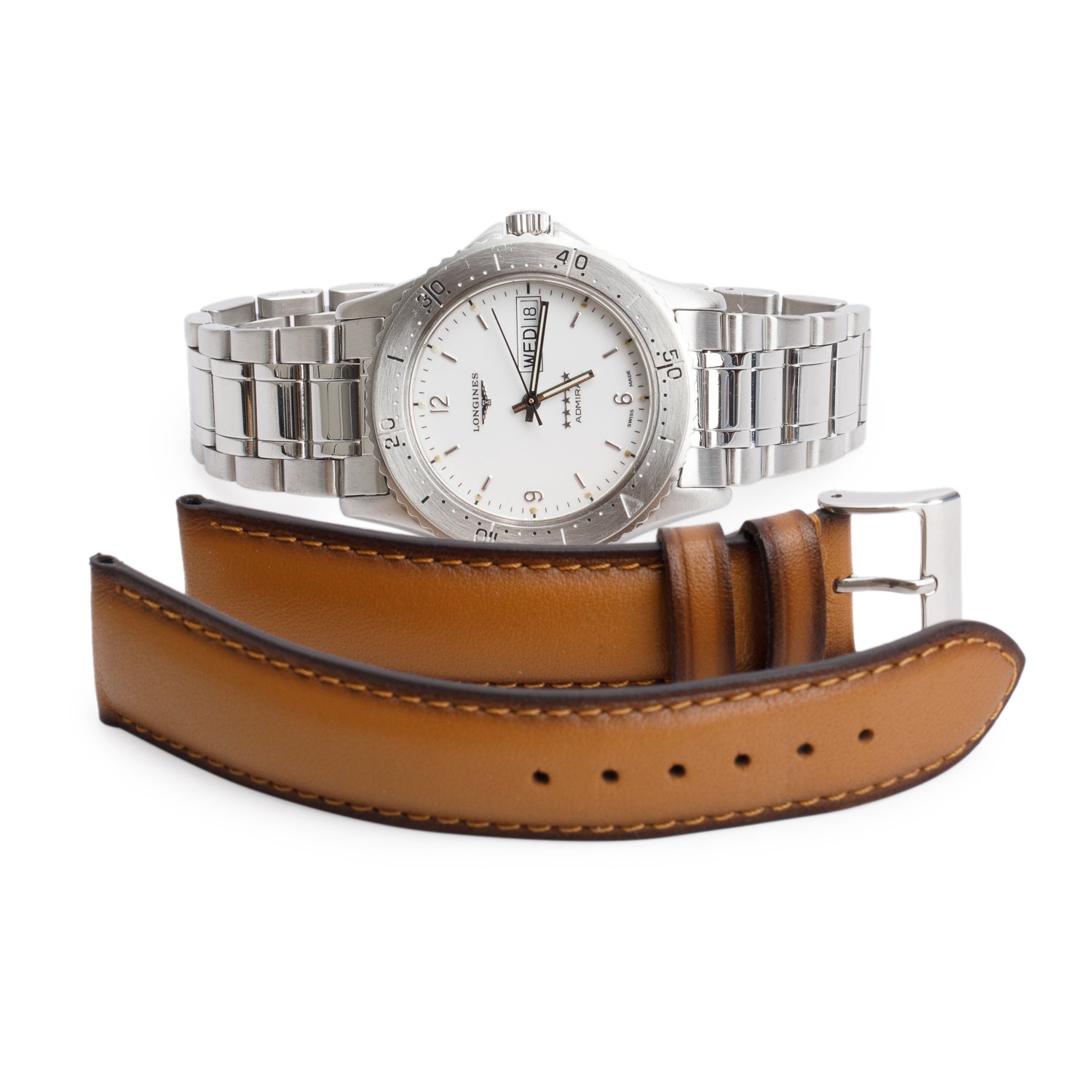 Longines Vintage Stainless Steel Admiral Five Star Day Date 38 MM Automatic Watch White Dial