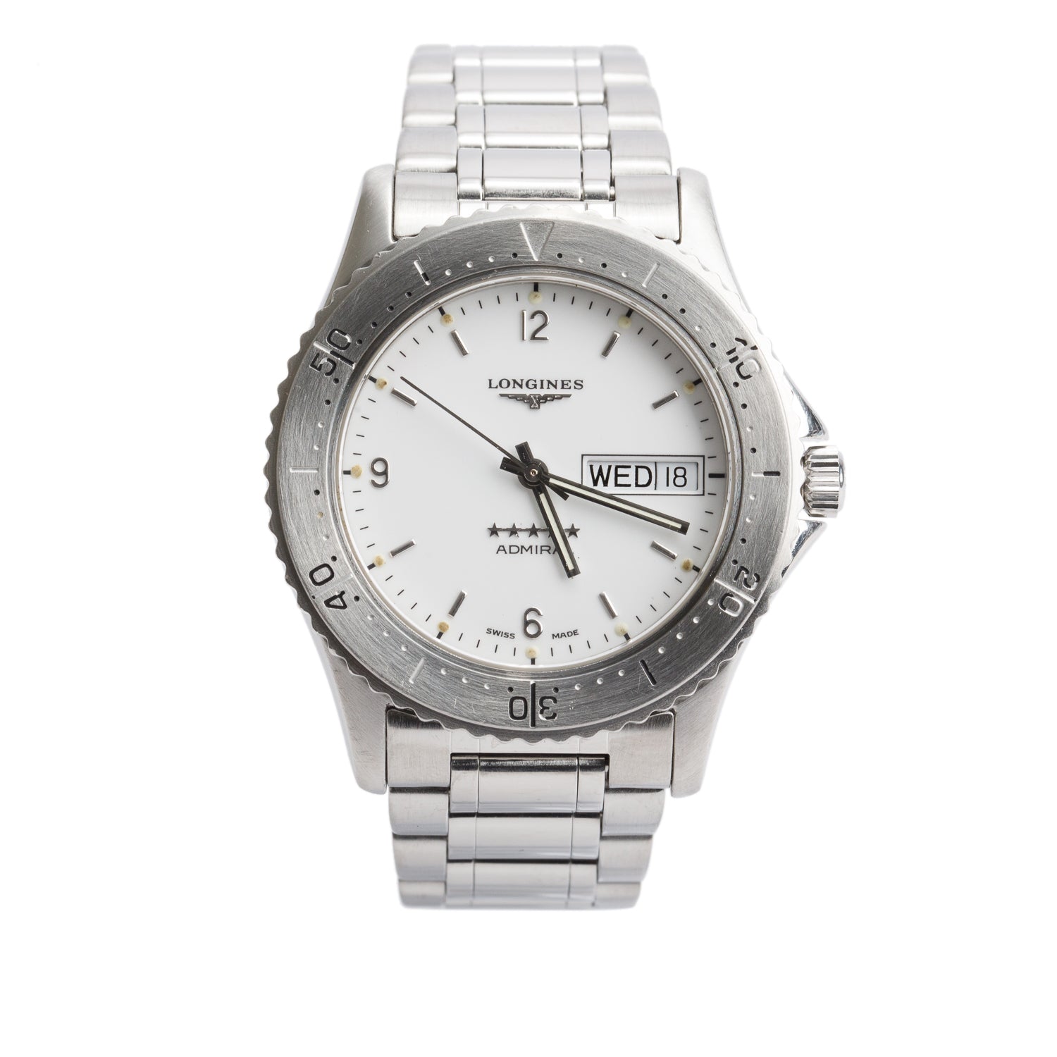 Longines Vintage Stainless Steel Admiral Five Star Day Date 38 MM Automatic Watch White Dial