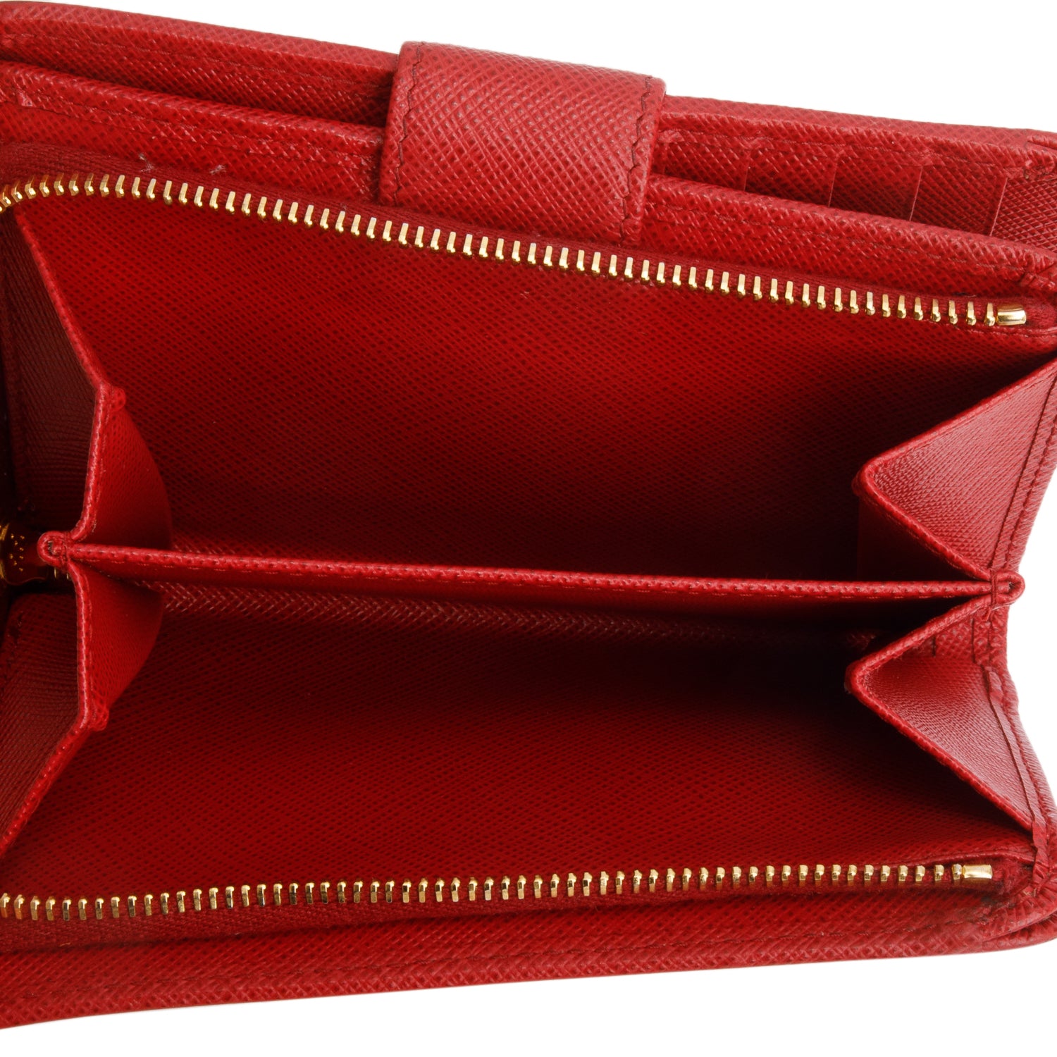 Prada 2023 Red Saffiano Compact Zip Around Wallet w/ Box & Authenticity Card