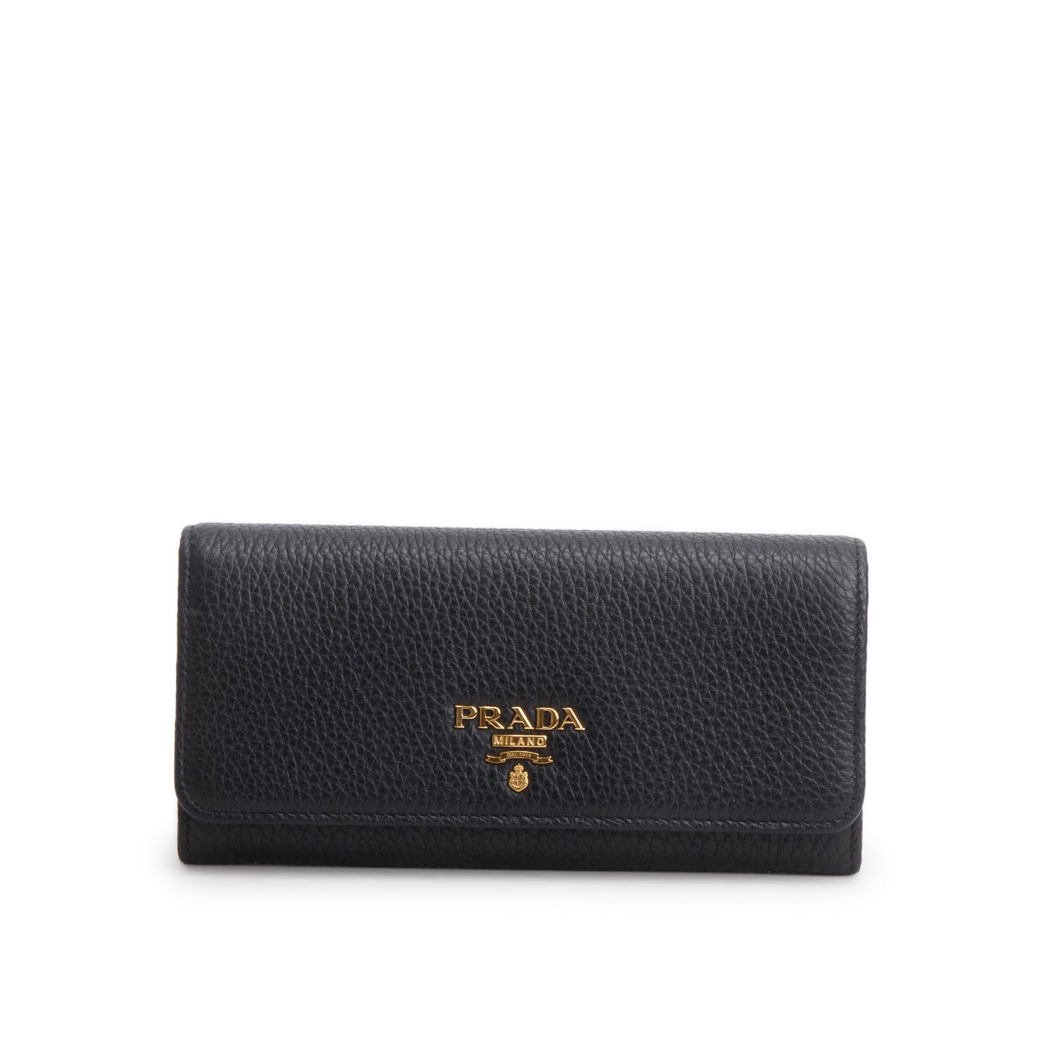 Prada Black Vitello Daino Continental Wallet w/ Box & Card Holder