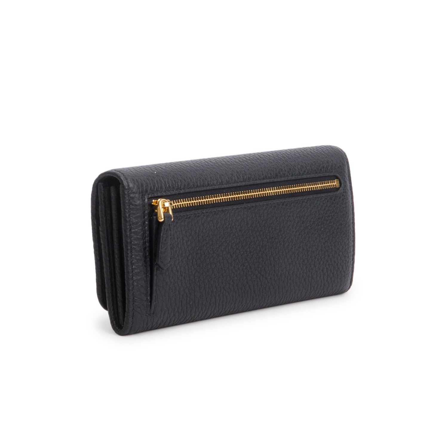Prada Black Vitello Daino Continental Wallet w/ Box & Card Holder