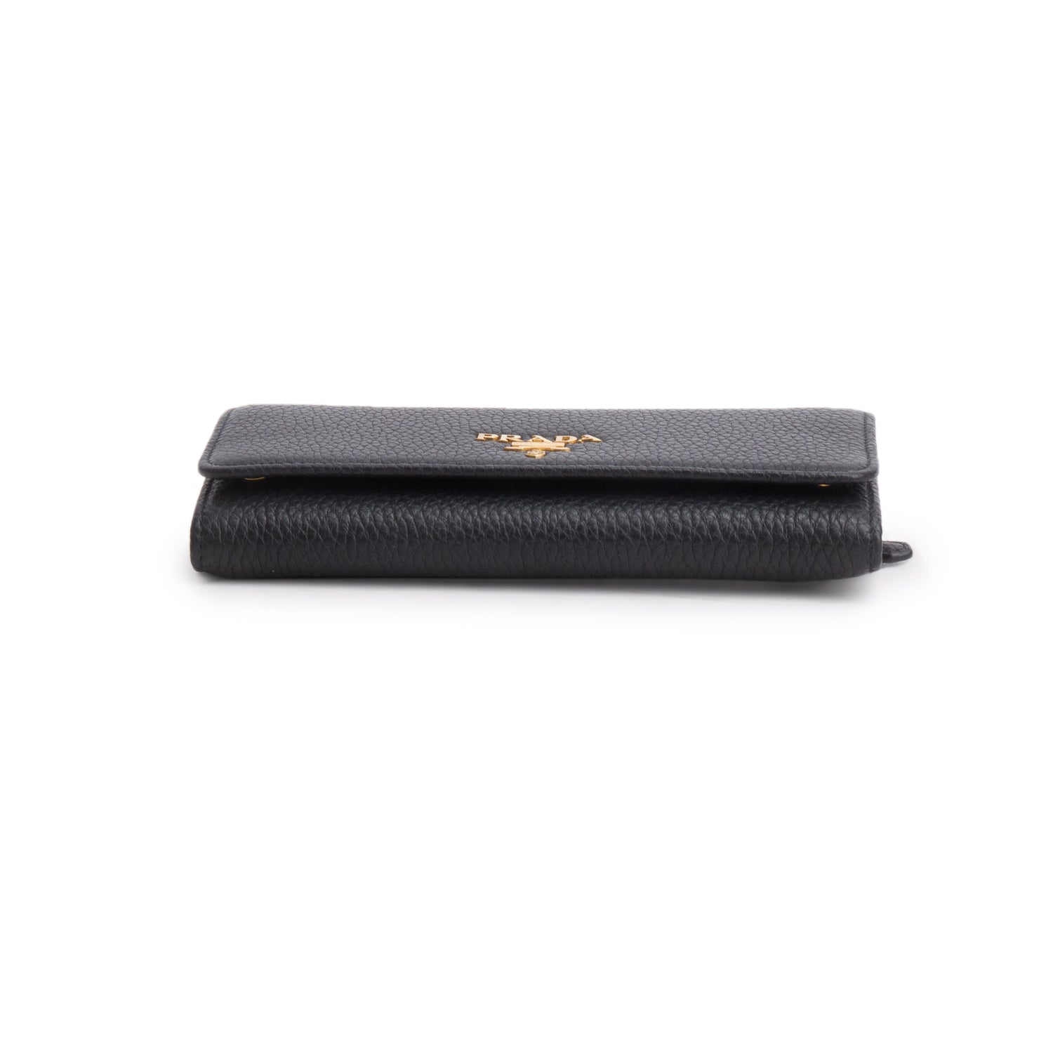 Prada Black Vitello Daino Continental Wallet w/ Box & Card Holder
