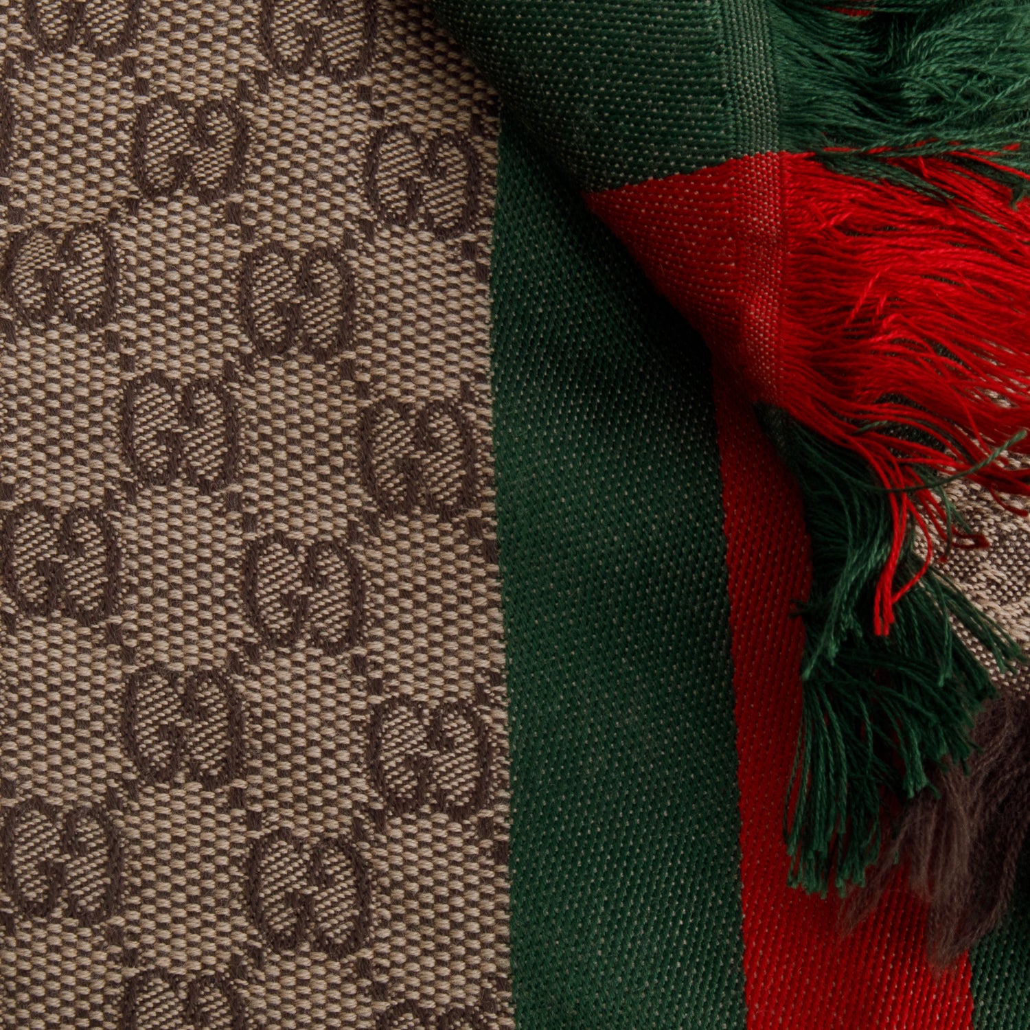Gucci Brown GG Monogram Wool Silk Web Scarf w/ Box