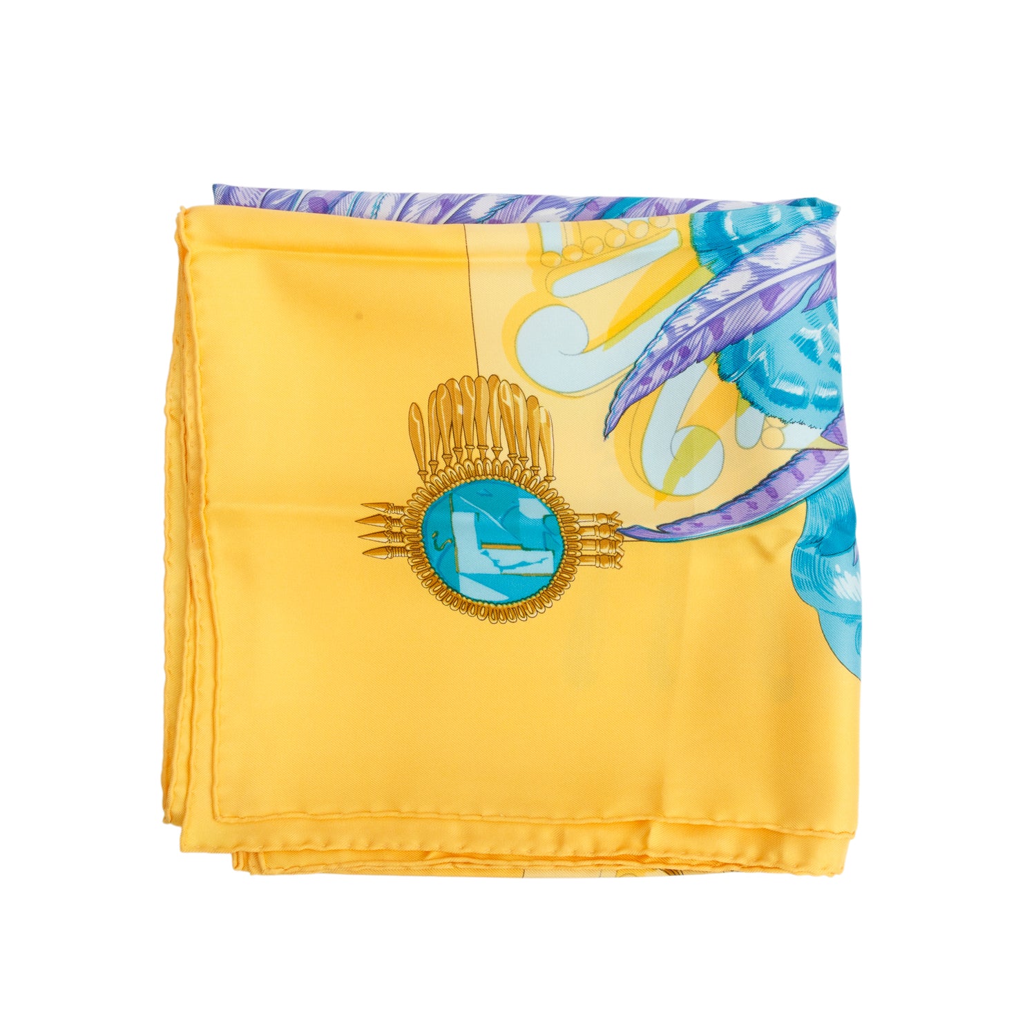 Hermes Yellow & Multicolor 'Mexique' Silk Scarf 90