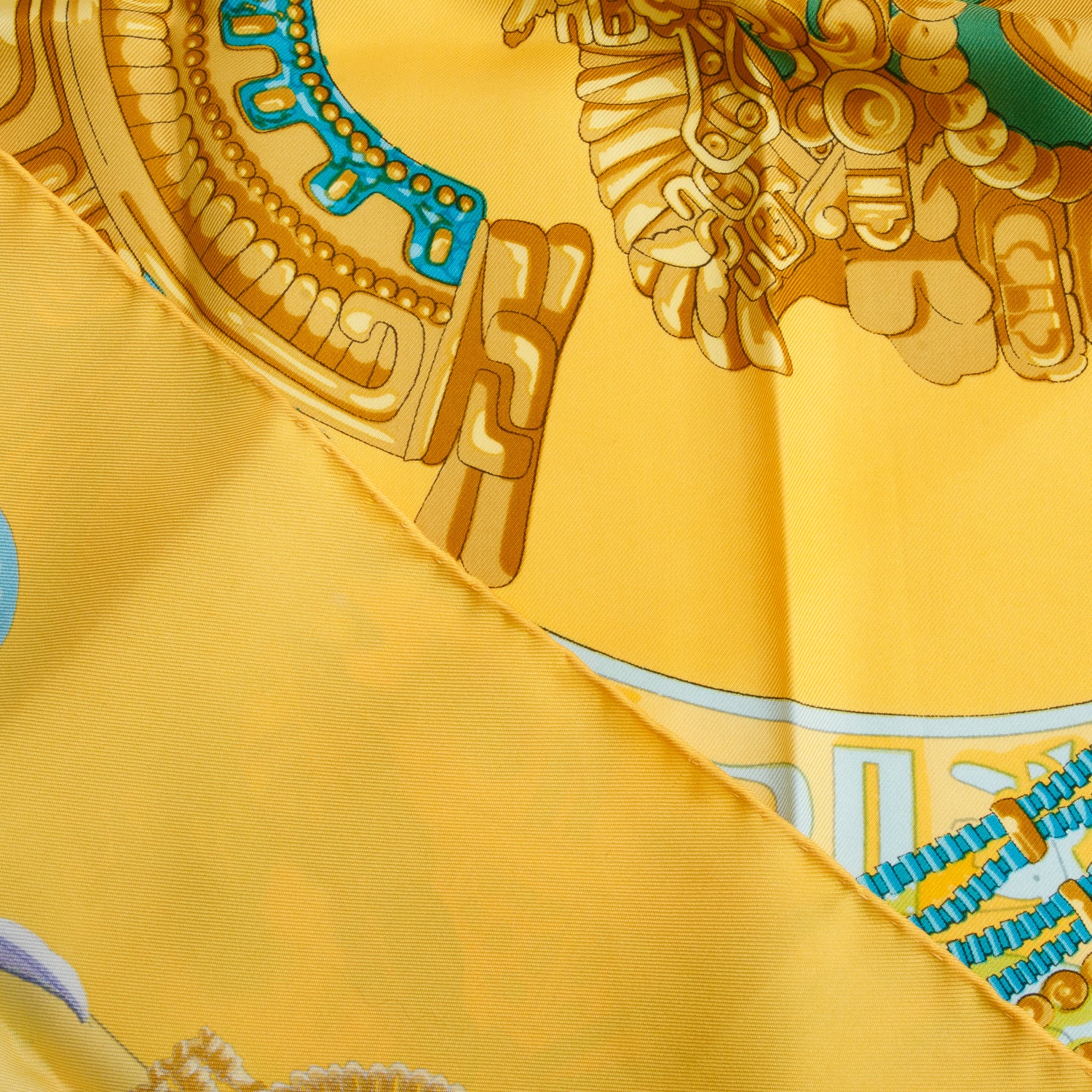 Hermes Yellow & Multicolor 'Mexique' Silk Scarf 90