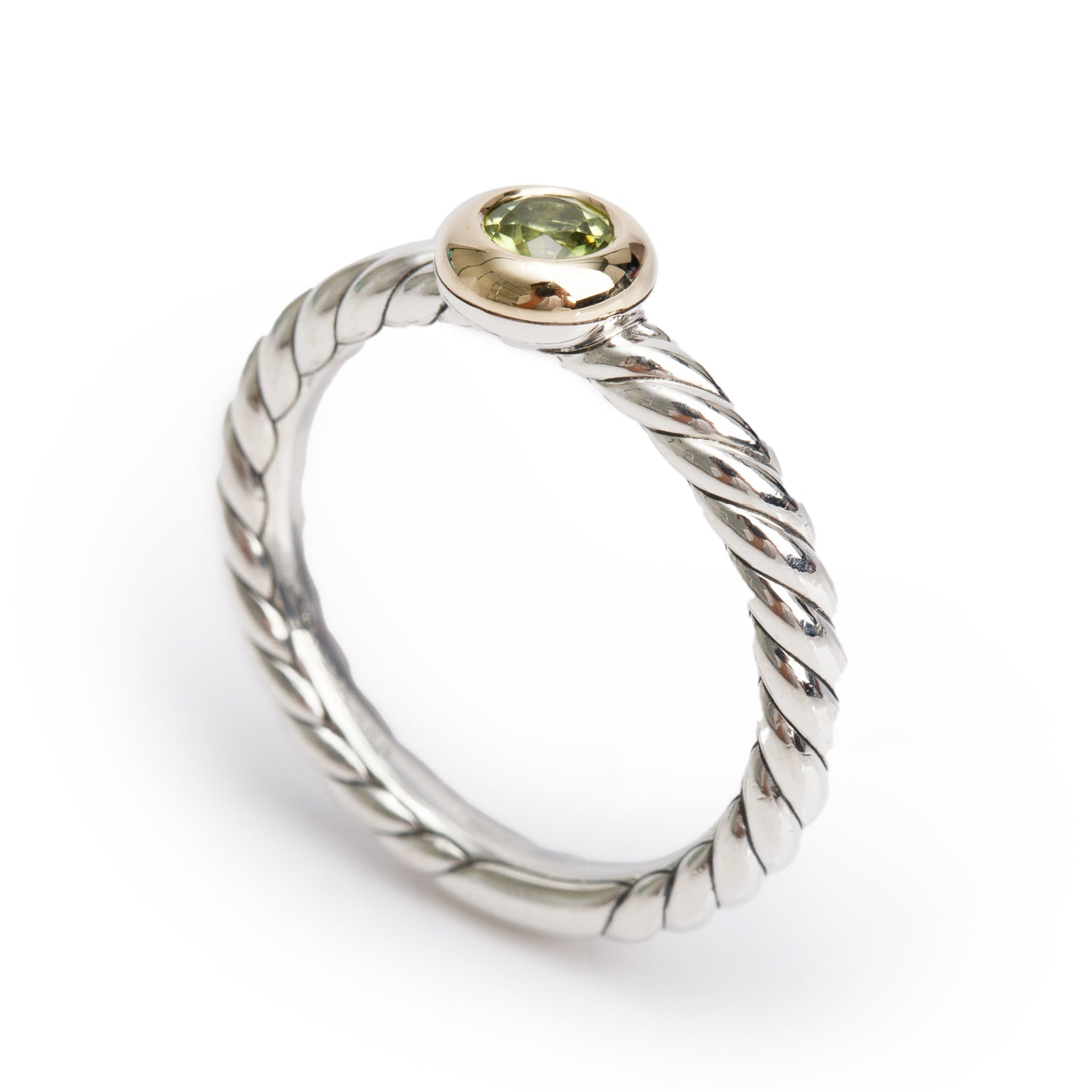 David Yurman Sterling Silver & 14k Yellow Gold Peridot Petite Cable Ring, Size 8