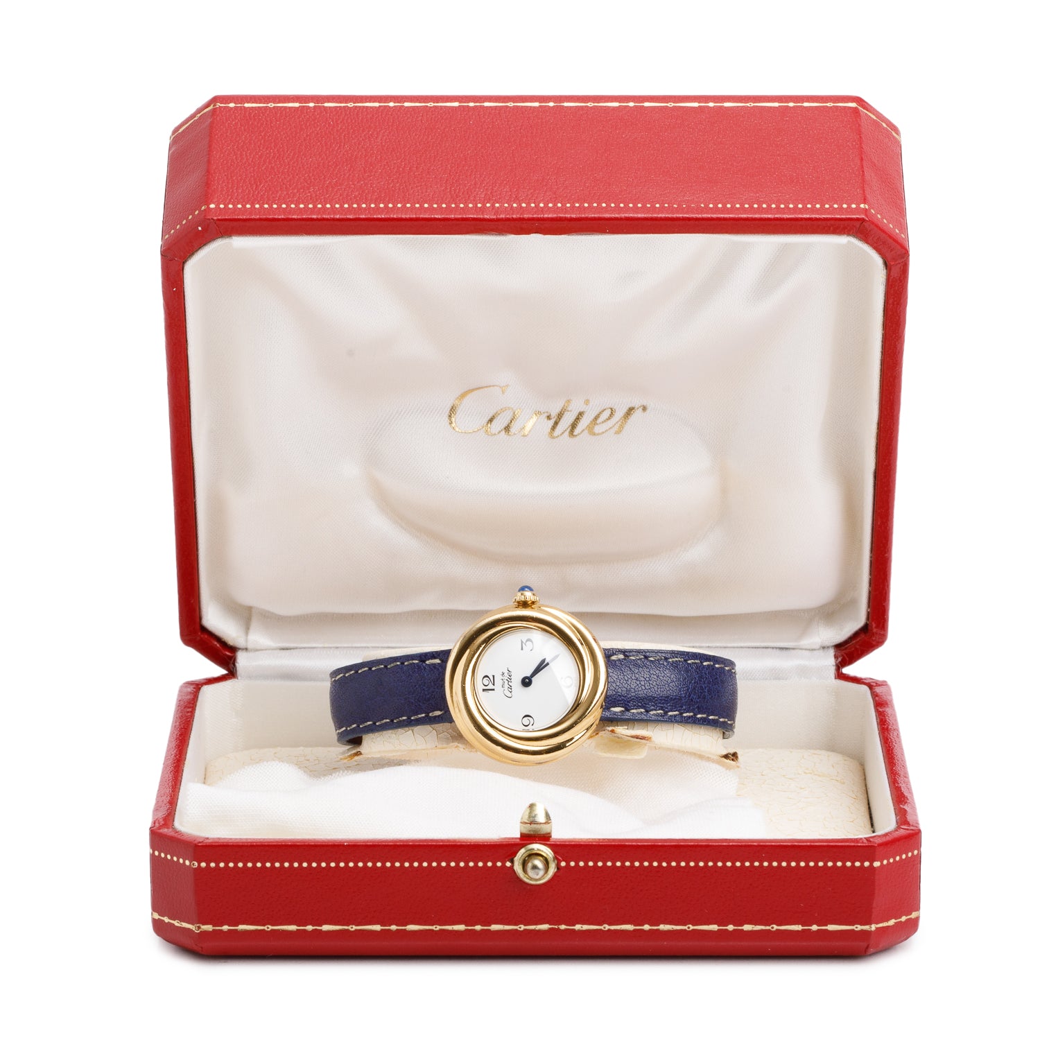 Cartier 18k Gold Vermeil Sterling Silver Must De Cartier Trinity 27 MM Watch White Dial 2735 w/ Box