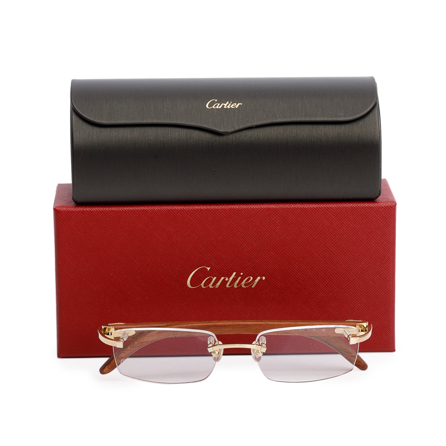 Cartier CT0052O Rimless Rectangle C-Decor Eyeglasses w/ Box & Case