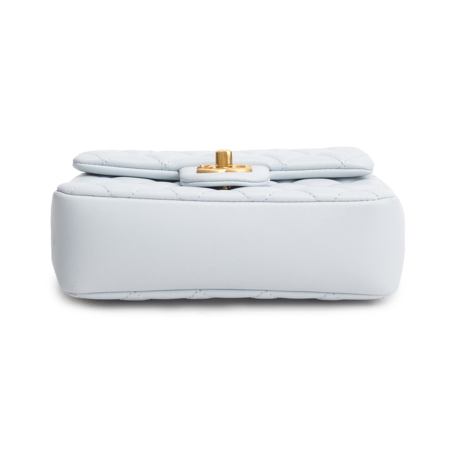 Chanel Blue Lambskin Quilted Pearl Twist Mini Square Flap w/ Box