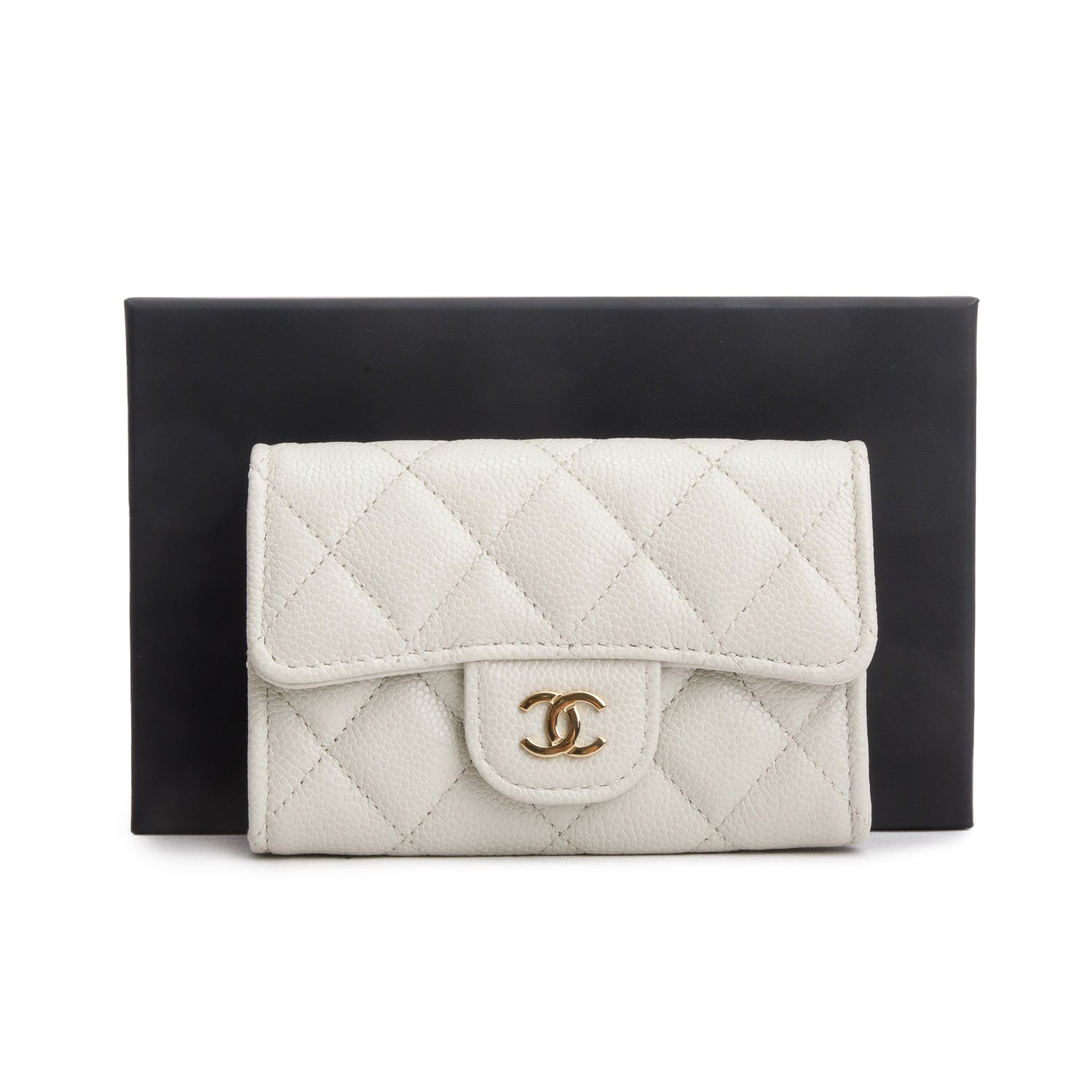 Chanel Grey Caviar Leather Classic Flap Card Holder w/ Box