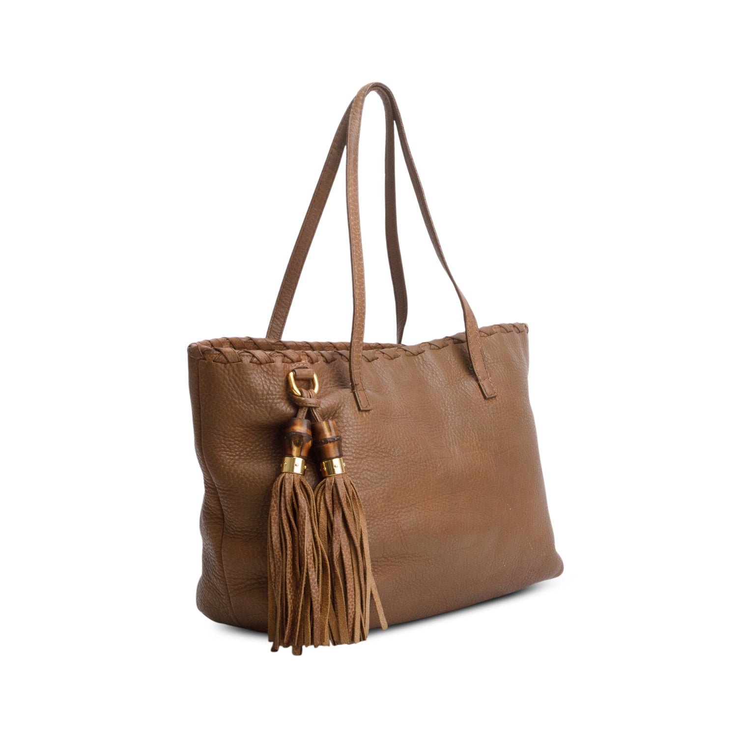 Gucci Brown Calfskin Bamboo Tassel Tote Bag