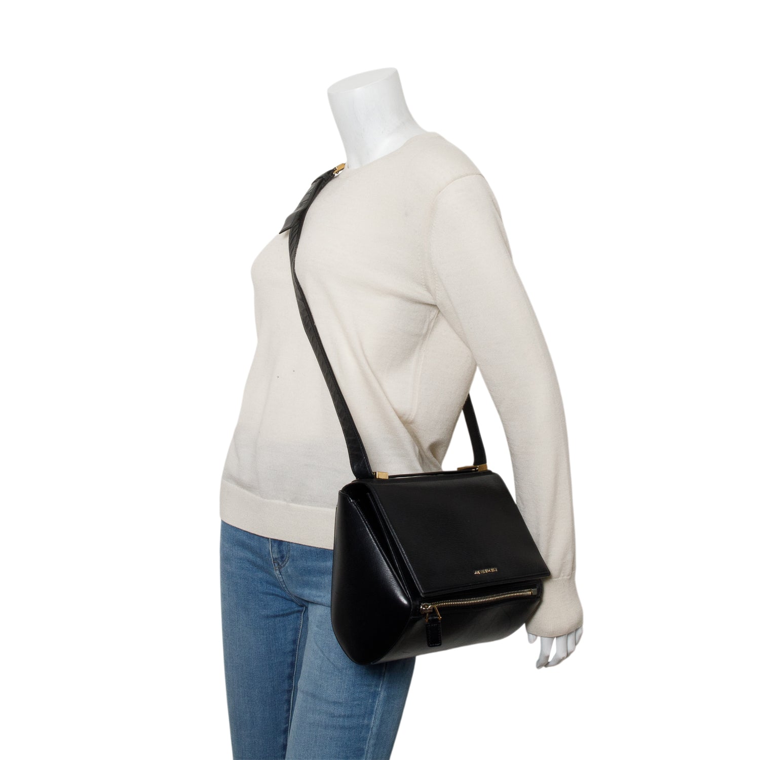 Givenchy Black Textured Calfskin Medium Pandora Box Crossbody Bag