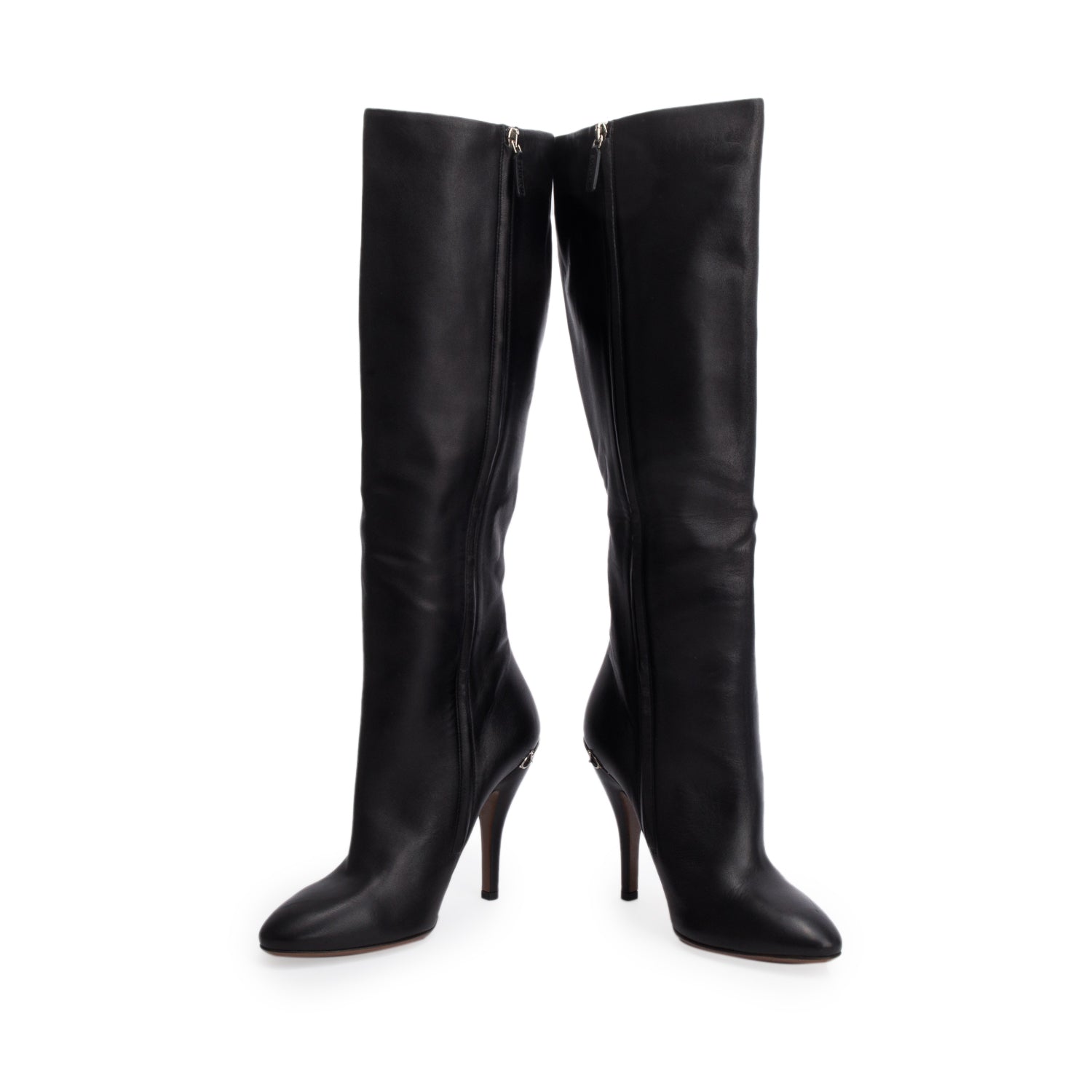 Gucci Black Calfskin Horsebit Accent Knee High Boots, Women's Size 38