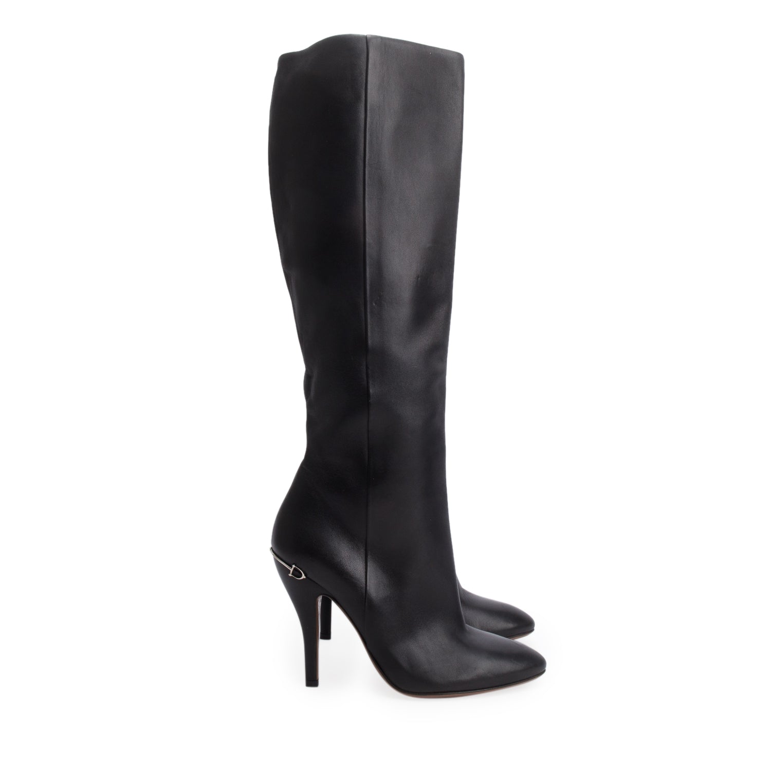Gucci Black Calfskin Horsebit Accent Knee High Boots, Women's Size 38